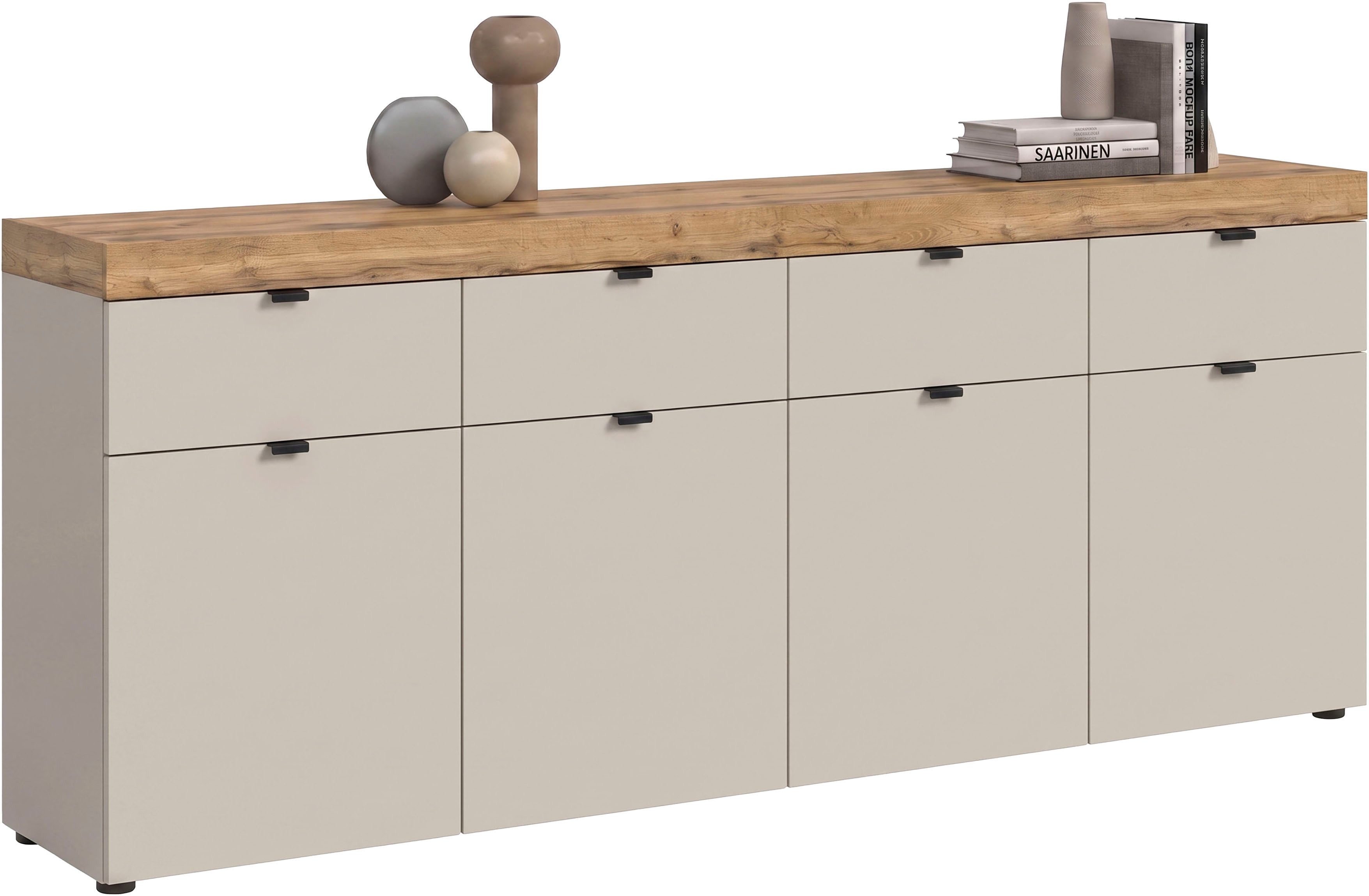 OTTO home Sideboard MAMBO II, Breite 200cm, 4 Türen, 4 Schubkästen, 8 Fächer (1 St., 2-farbige Ausführung, in verschiedenen modernen Trendfarben erhältlich), Kommode, Anrichte, Wohnzimmer, Schlafzimmer
