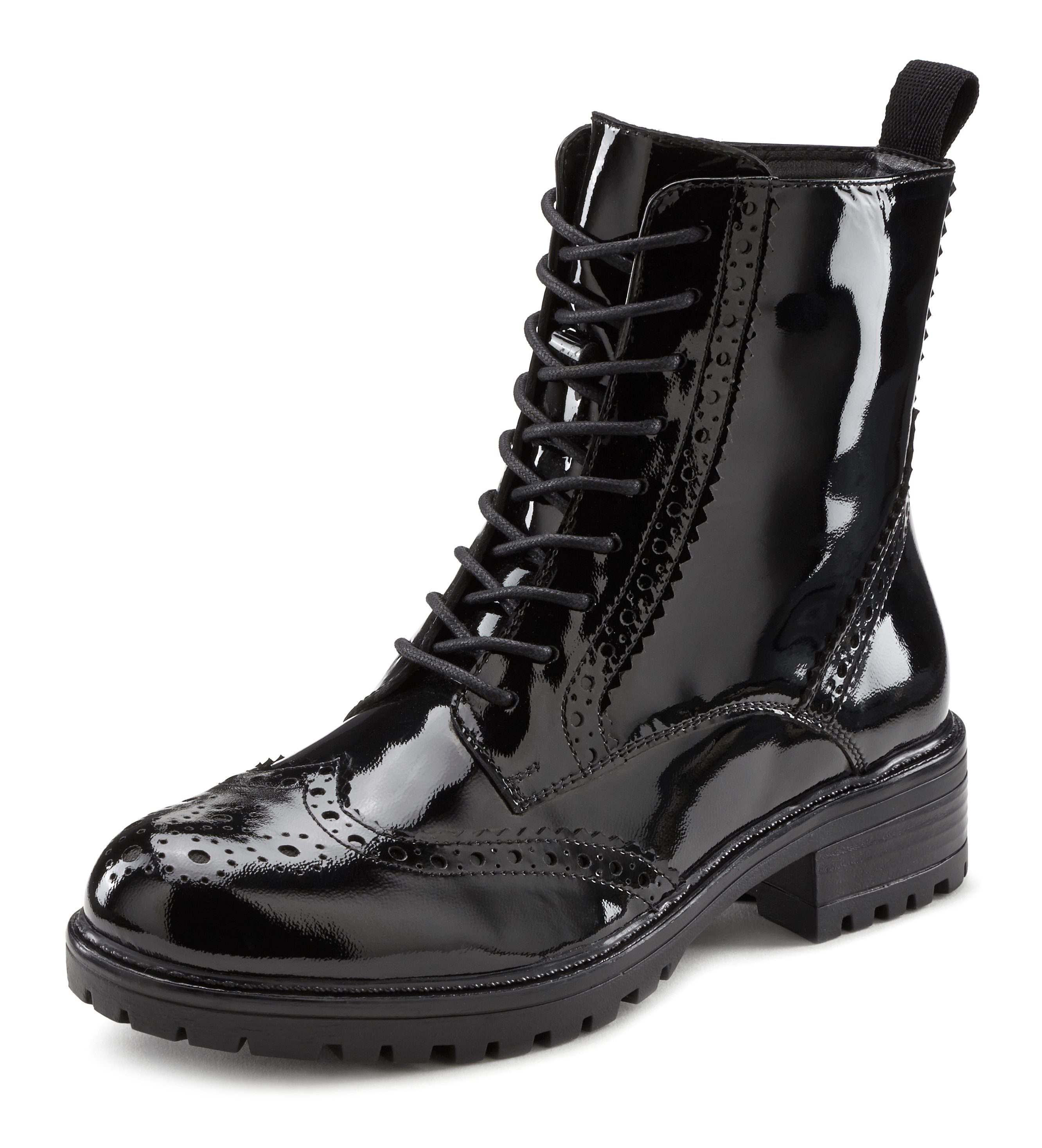 Ankle Boots, Schnürboots LASCANA Schnürstiefelette, schwarz-shiny Leder, Reißverschluss & Schnüren