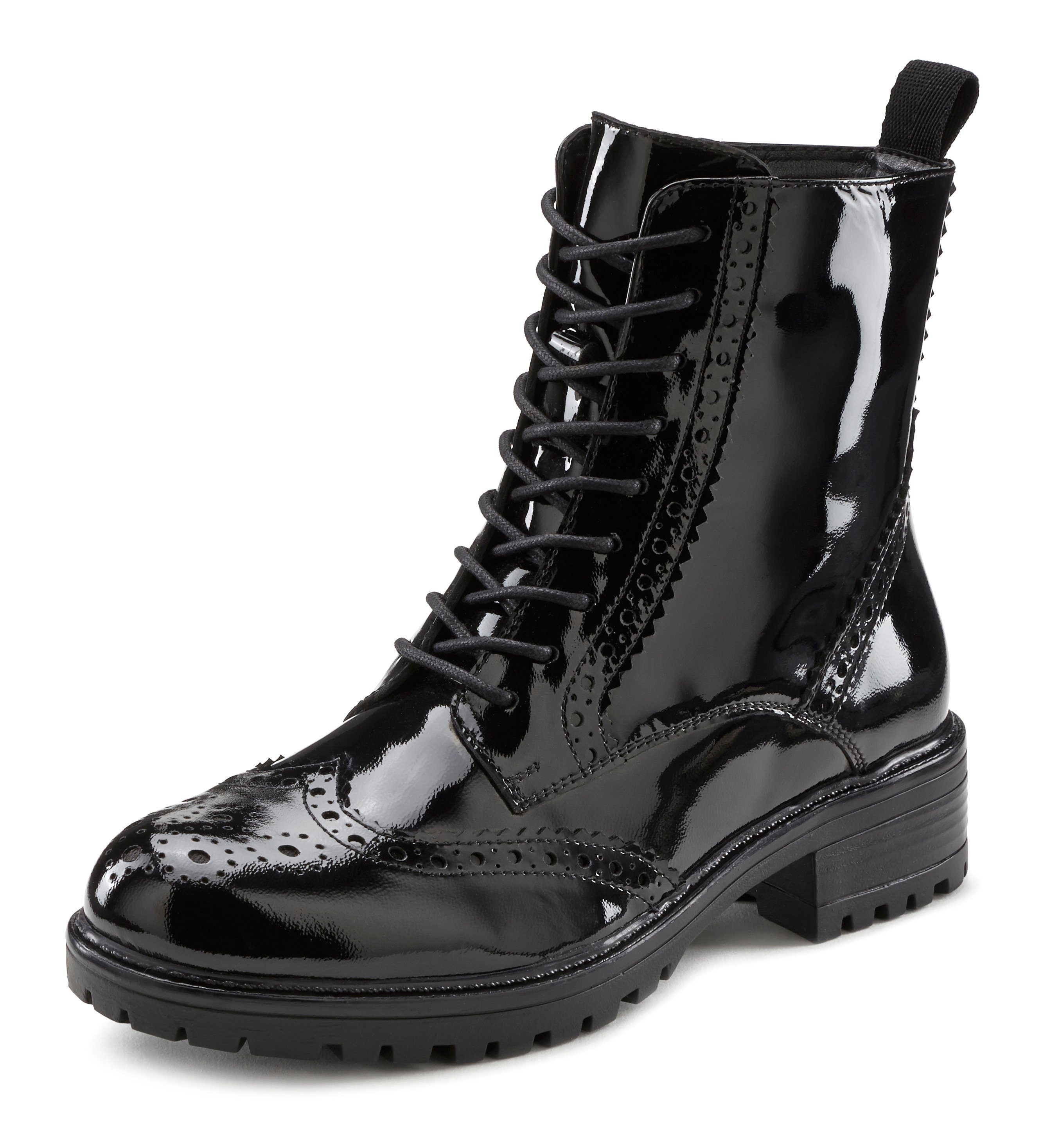 LASCANA Schnürboots Schnürstiefelette, Ankle Schnüren Reißverschluss Boots, schwarz-shiny Leder, &