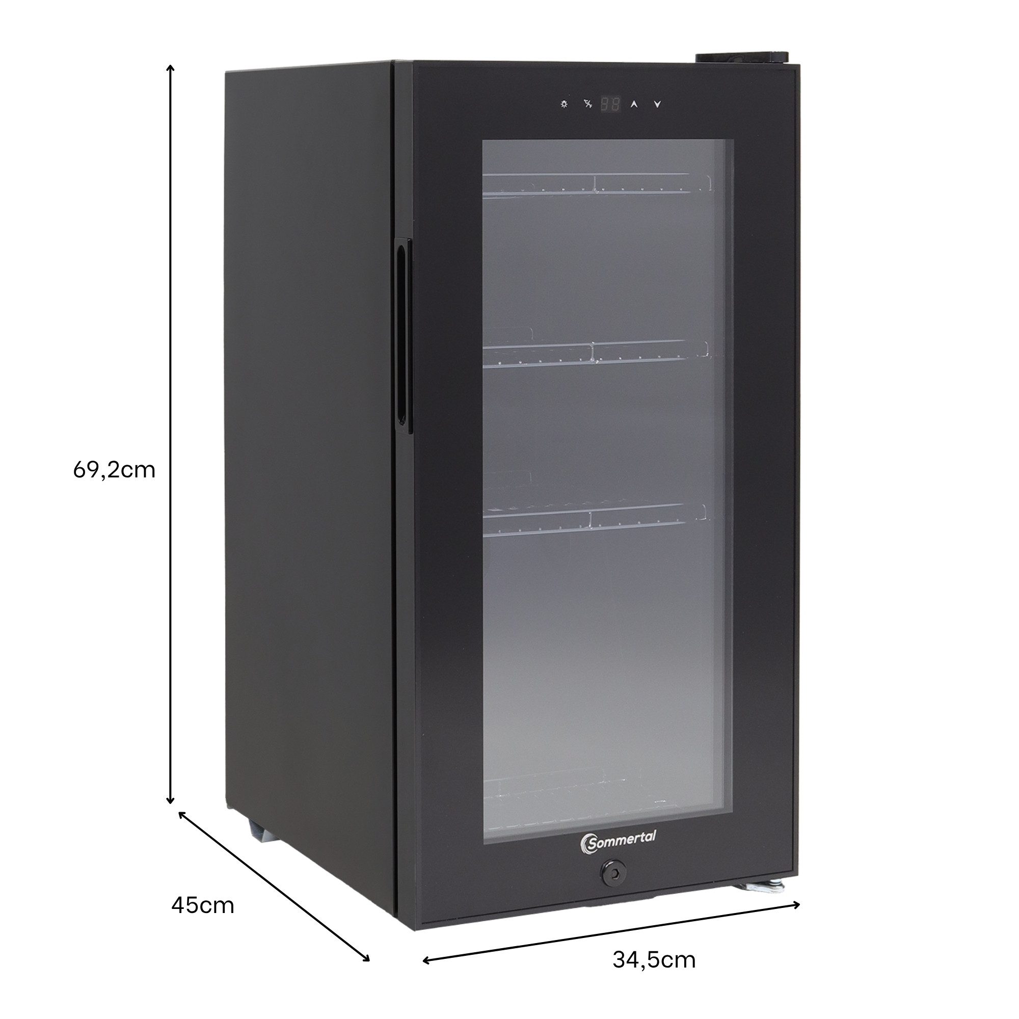 Sommertal Getränkekühlschrank GK50, 70 cm hoch, 35 cm breit, Touchscreen & Schloss kleiner Flaschenkühlschrank schwarz 50L