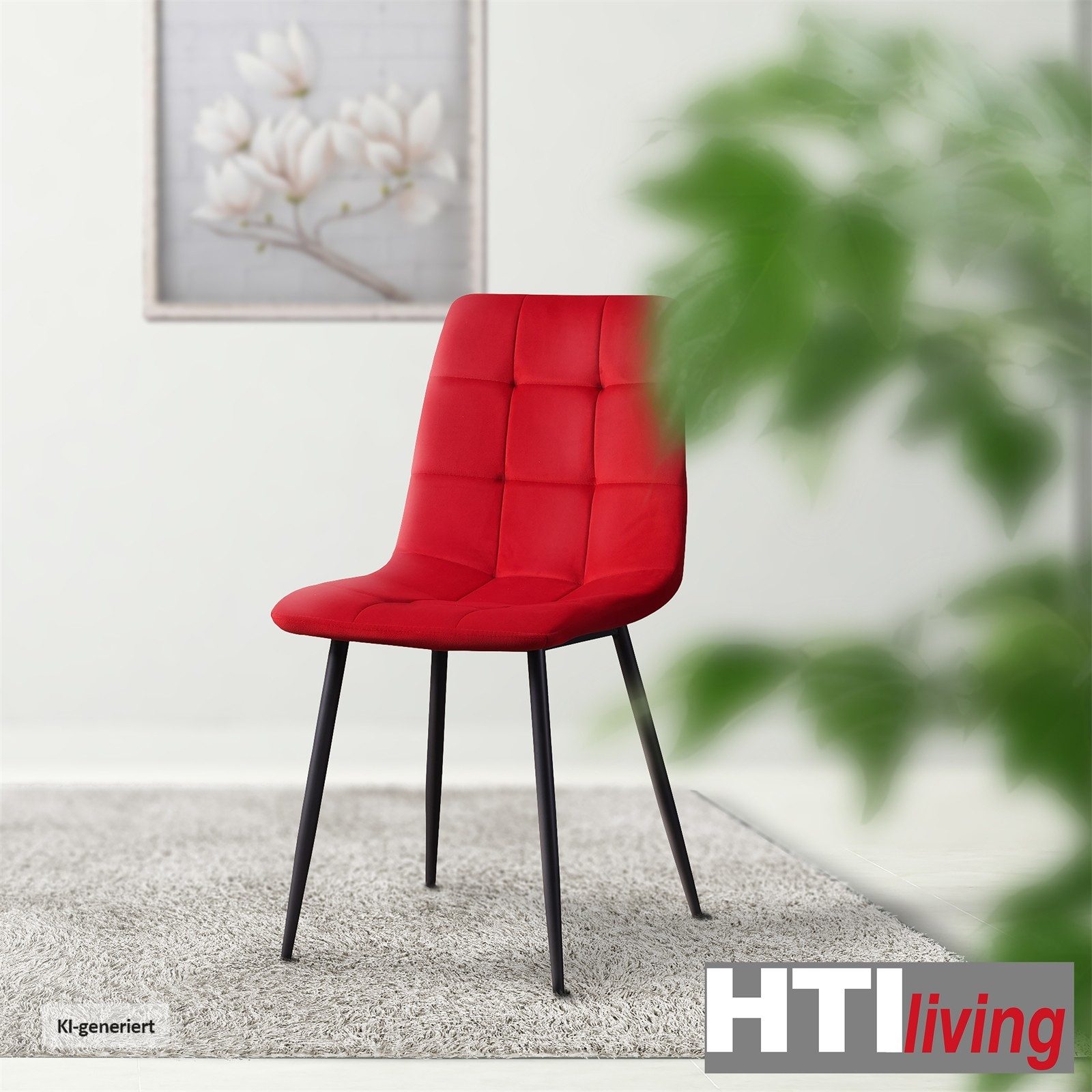 HTI-Living Polsterstuhl Esszimmerstuhl 4er Set Rot Mesa (Set, 4 St), Küchenstuhl mit Samtbezug – Bild 2 von 2