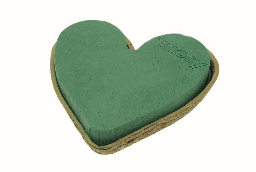 mosy Moosgummi Steckmasse-Herz 30 cm mit Papierunterlage, Steckschaum, Steckmoos, Steckschwamm, Grabgestecke, Blumen-Gesteck