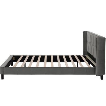 Ulife Polsterbett Doppelbett mit Lattenrost und Kopfteil Samt, Jugendbett, 140x200cm, Grau