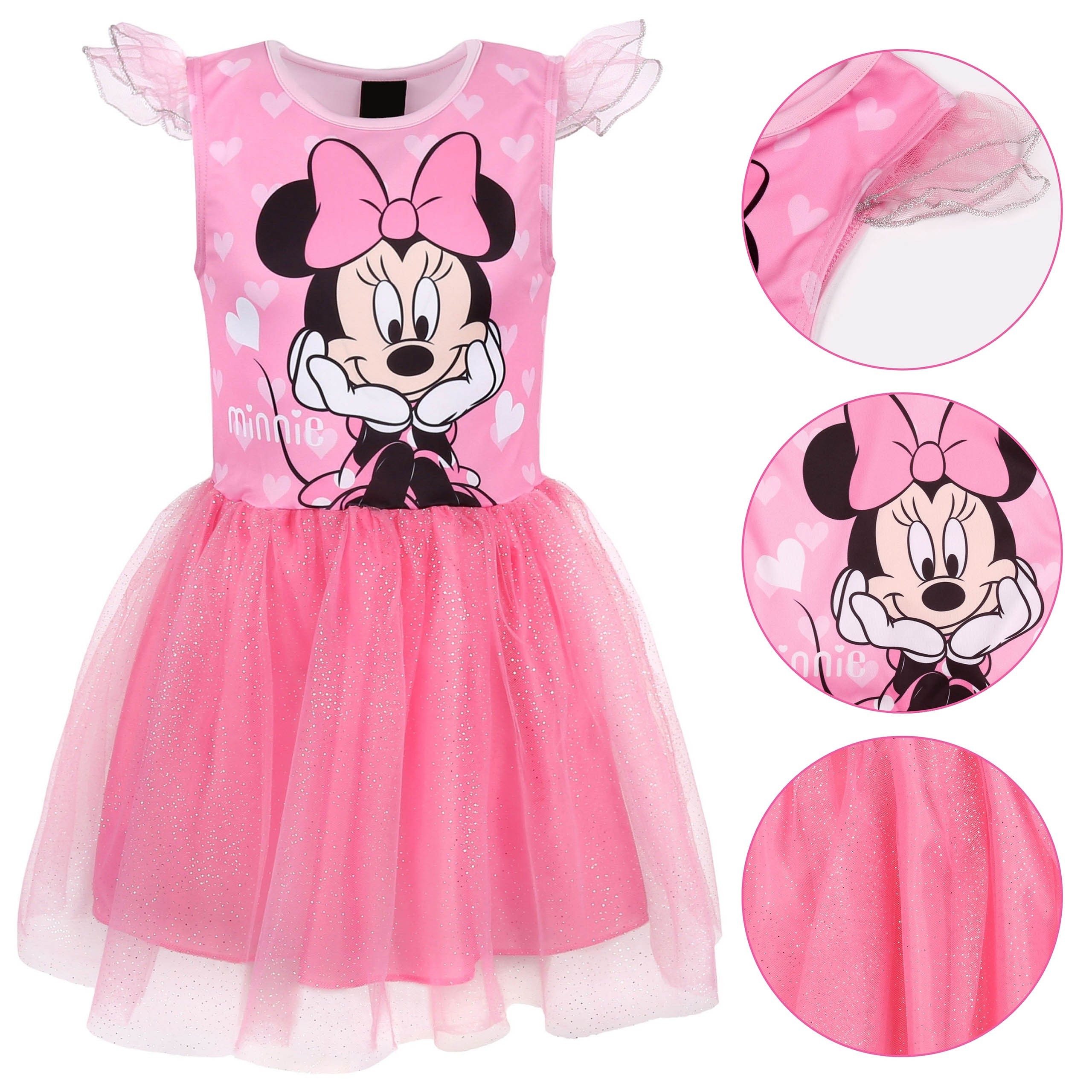 Disney Minnie Mouse Tüllkleid DISNEY Minnie Mouse Rosa Kleid mit Tüll und kurzen Ärmeln Mädchenkleid