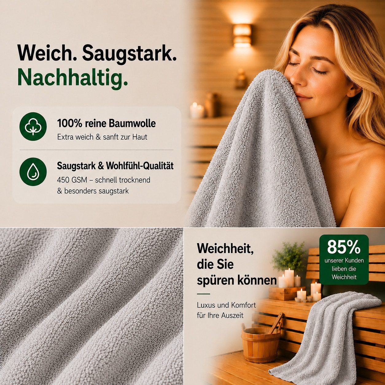 Komfortec Handtuch Set 4x Premium Badetuch Set - 70x140 cm, Frottee (4-St), 4x Handtuch-Set, 100% Baumwolle, mit Bordüre, Weich & Saugstark – Bild 3 von 5