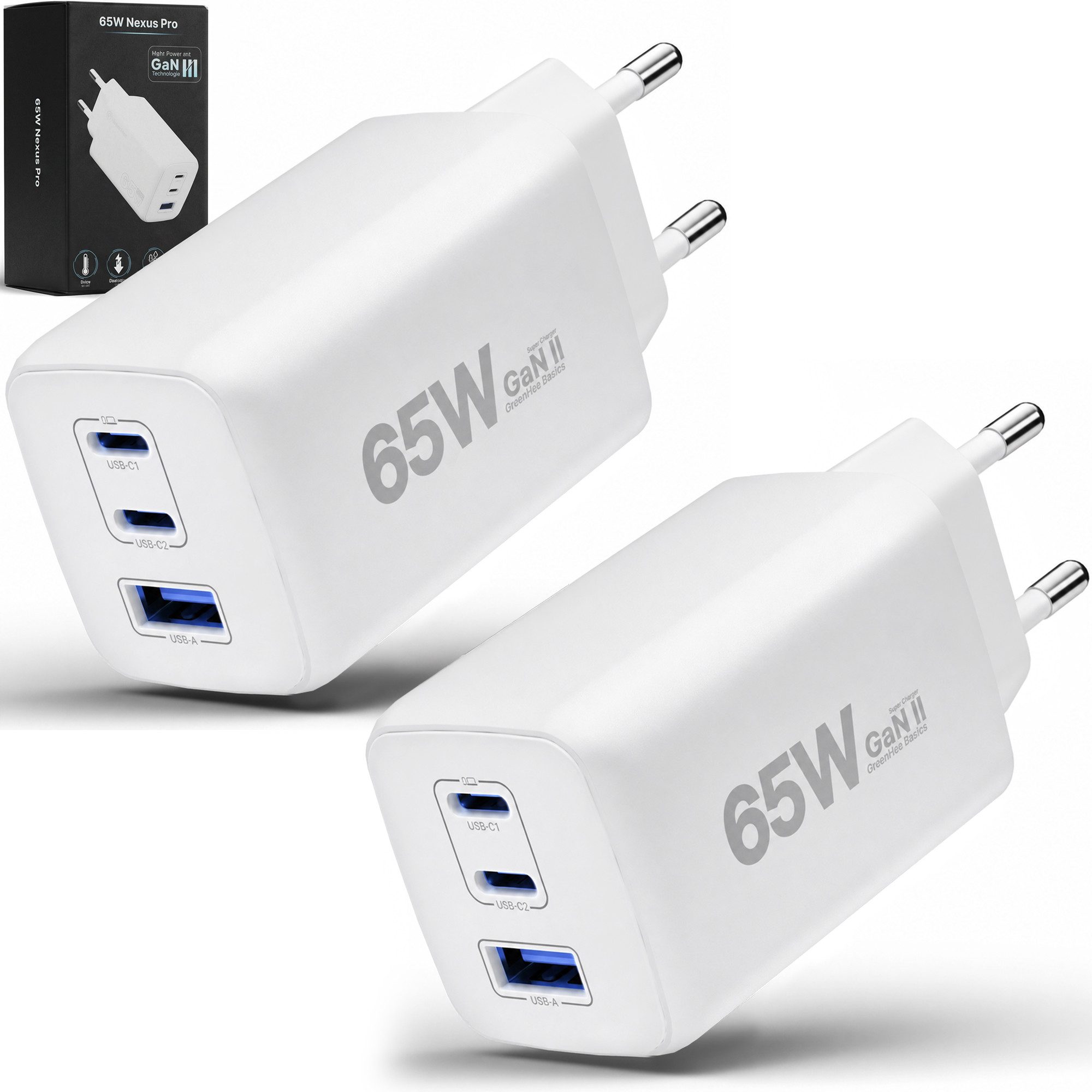 GreenHec 65w USB-C Ladegerät Mehrfach GAN Mehrfachstecker USB-A Charger Schnelllade-Gerät (50 mA, Spar-Set, Universelle Kompatibilität, 3 fach Netzteil Adapter Macbook quick charge Ladestation type c port)