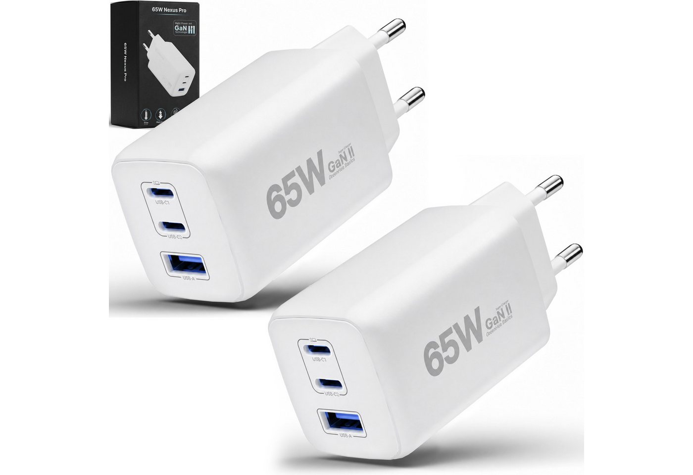 GreenHec 65w USB-C Ladegerät Mehrfach GAN Mehrfachstecker USB-A Charger Schnelllade-Gerät (50 mA, Spar-Set, Universelle Kompatibilität, 3 fach Netzteil Adapter Macbook quick charge Ladestation type c port)
