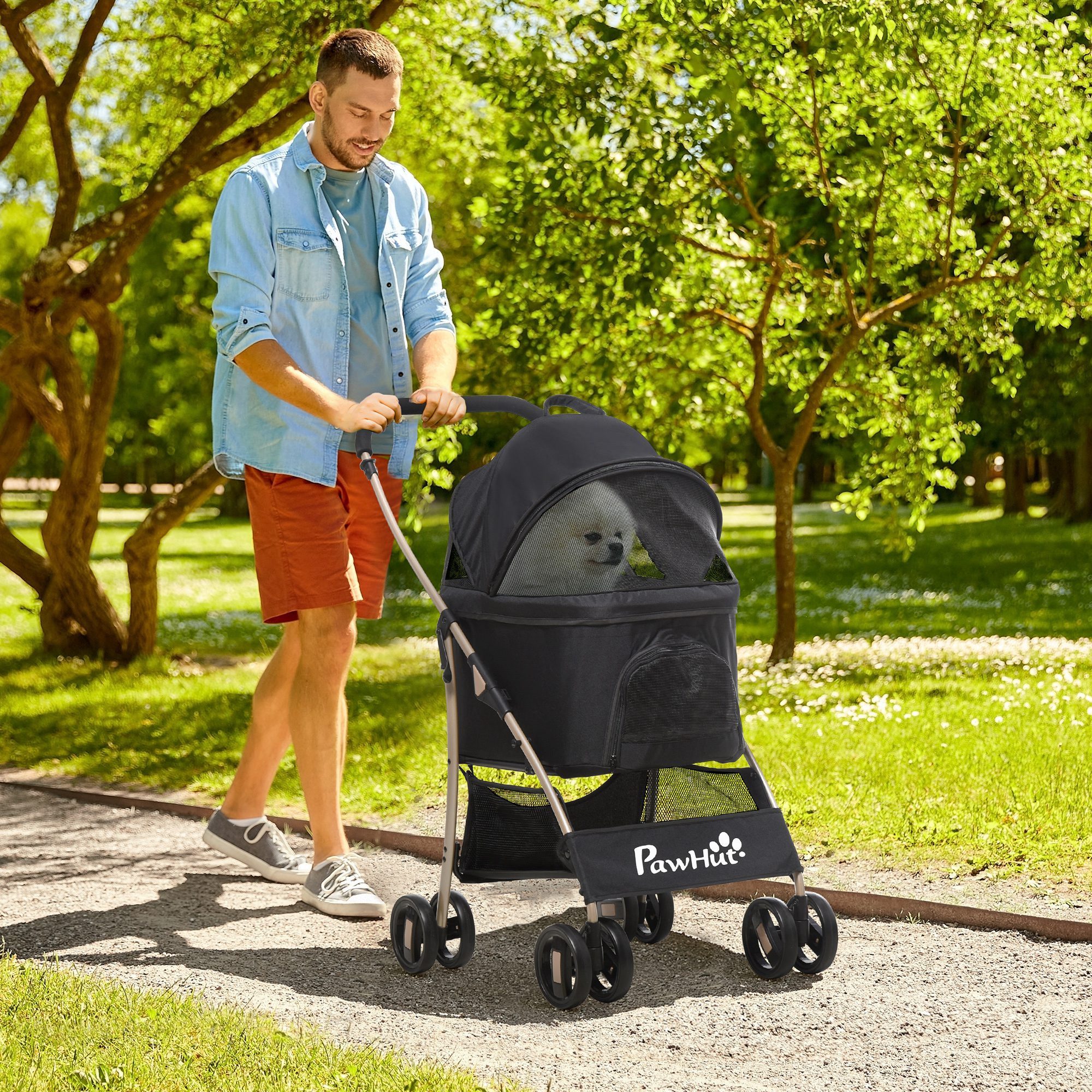 PawHut Hundebuggy 2 in 1 Faltbar bis 10kg Haustierbuggy, (Hundewagen, 1-tlg), für kleine Hunde, Katzen, Oxfordstoff, Schwarz