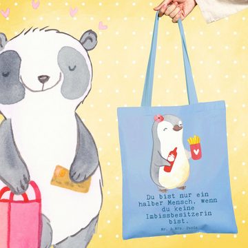 Mr. & Mrs. Panda Tragetasche Imbissbesitzerin Herz - Sky Blue - Geschenk, Stoffbeutel, Jutebeutel, (1-tlg), Modisches Design