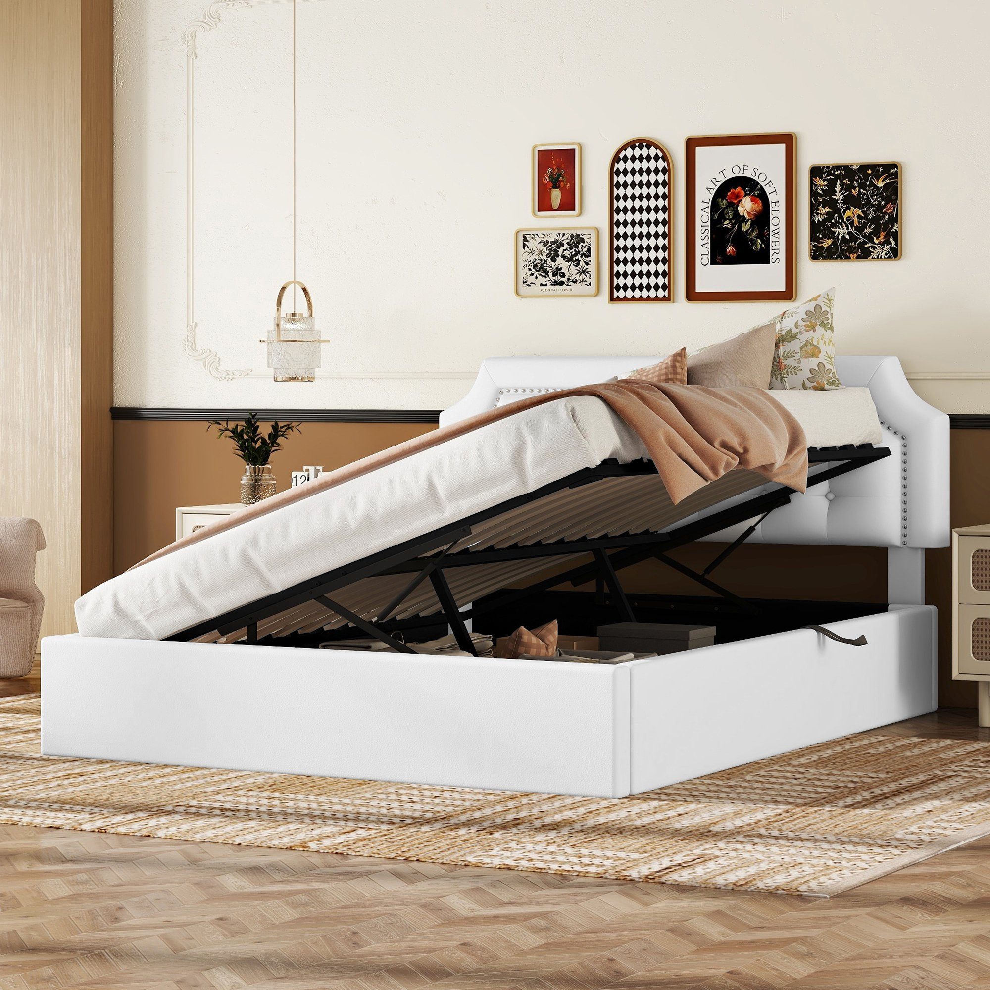 OKWISH Polsterbett hydraulisches Zwei-Wege-Bett, minimalistisches Design (Stauraumbett, Flachbett 160*200cm), ohne Matratze