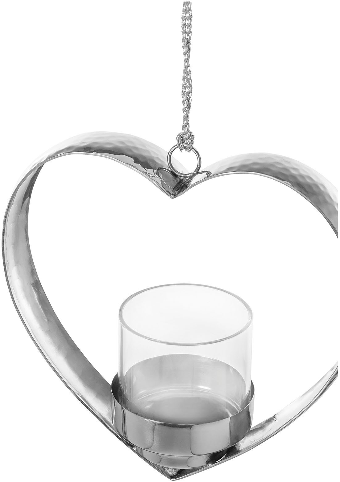 Fink Teelichthalter DOREA (1 St), Herzform inkl. Glas, zum Aufhängen, Edelstahl