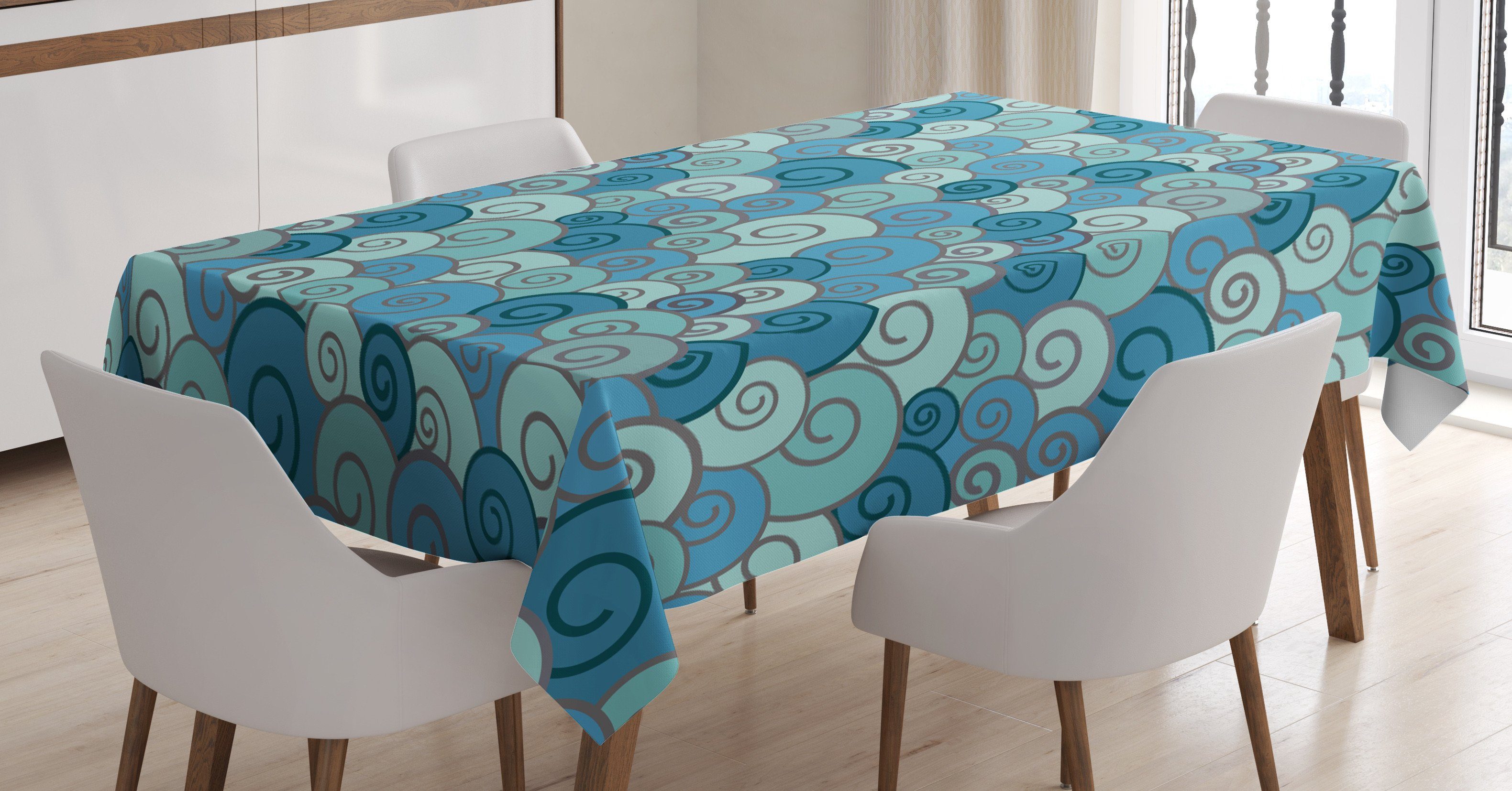 Abakuhaus Tischdecke Farbfest Waschbar Für den Außen Bereich geeignet Klare Farben, Nautisch Wellen im Ozean-Gekritzel