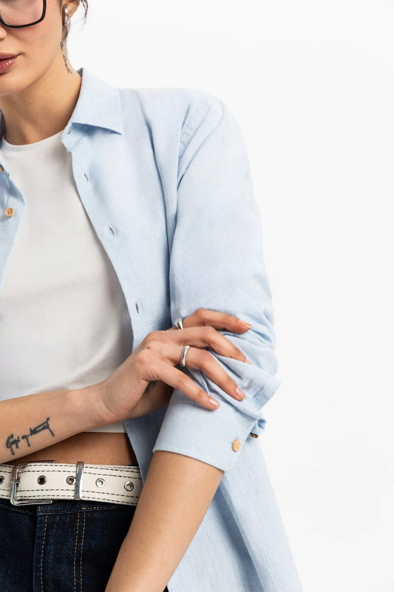 UNIQVIBE Businesshemd %100 Keten Kadın Gömlek