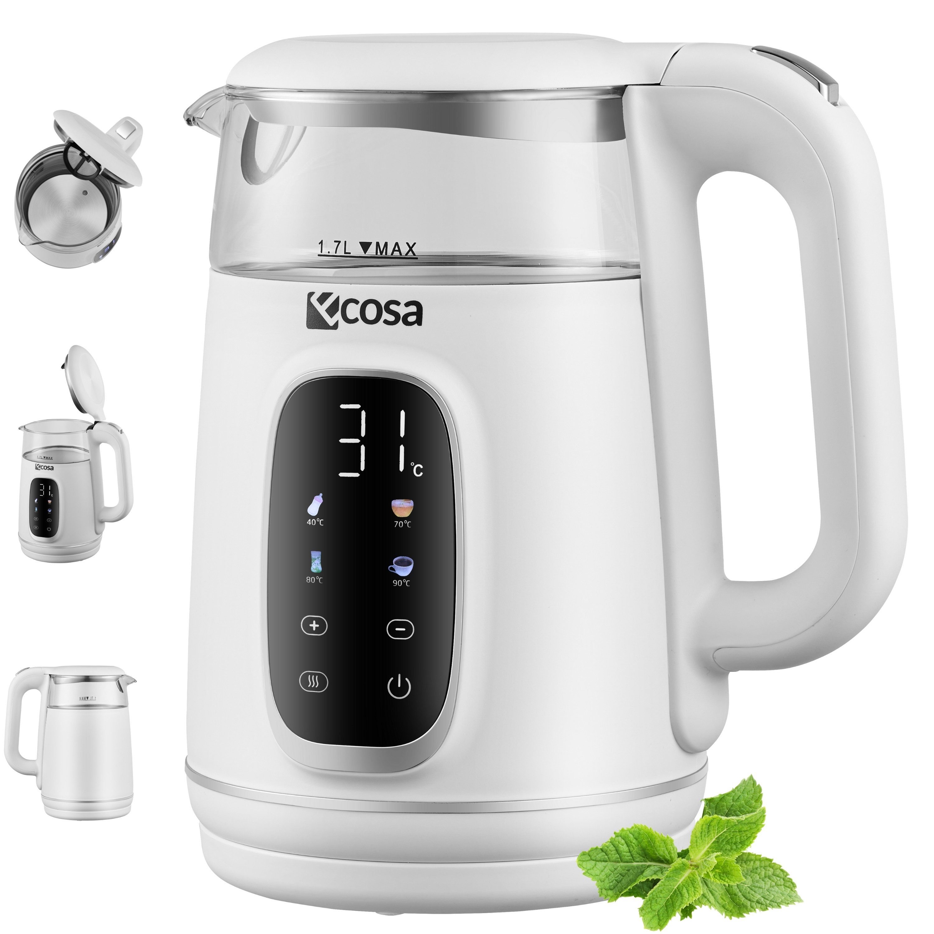 ecosa Wasserkocher EO-698, 1.7 l, 2200 W, Kalkfilter im Deckel integriert