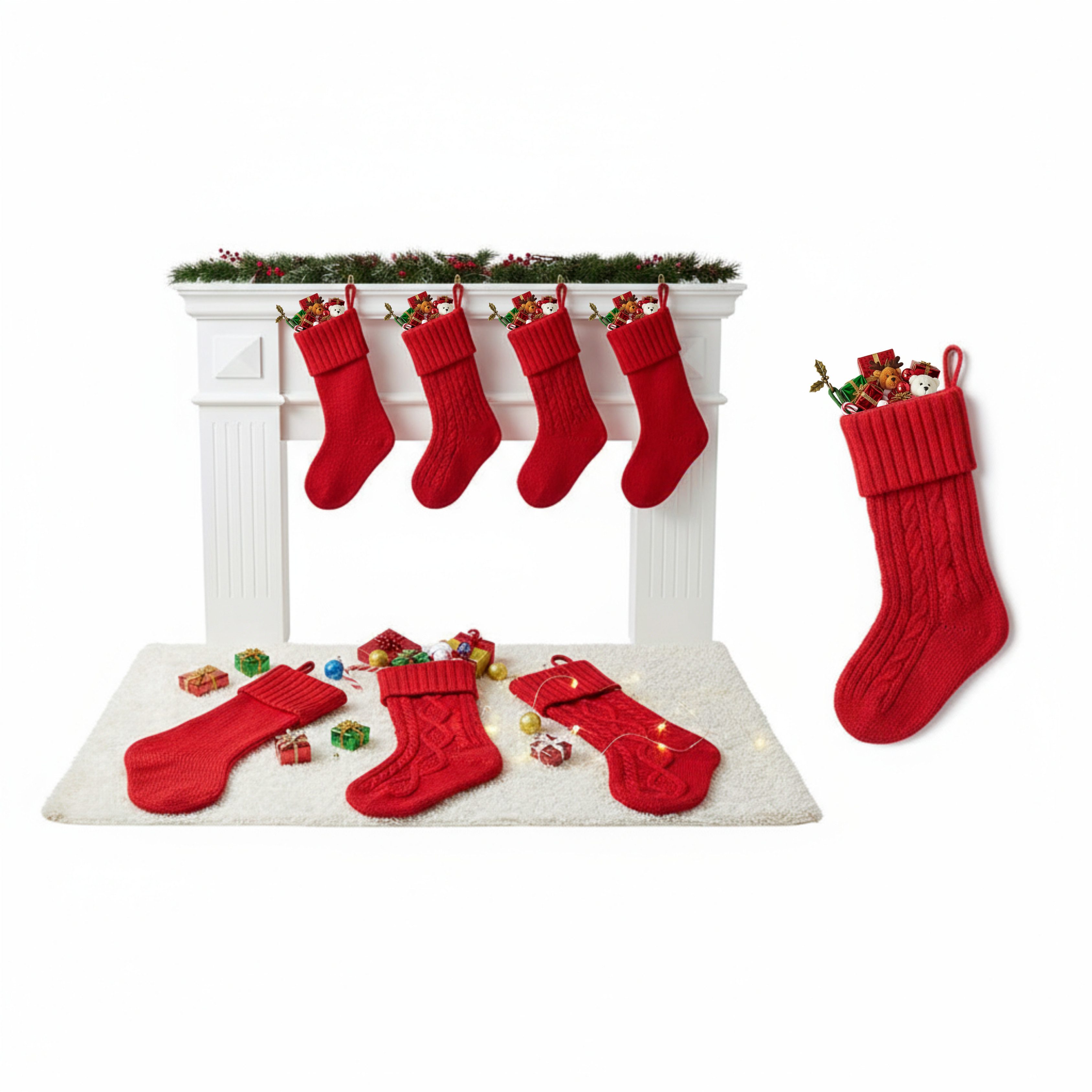 MaajeeKuto Dekohänger Weihnachtsstrumpf gestrickt 1 Stück 50cm-Deko Socken Weihnachten Rot (1 St)