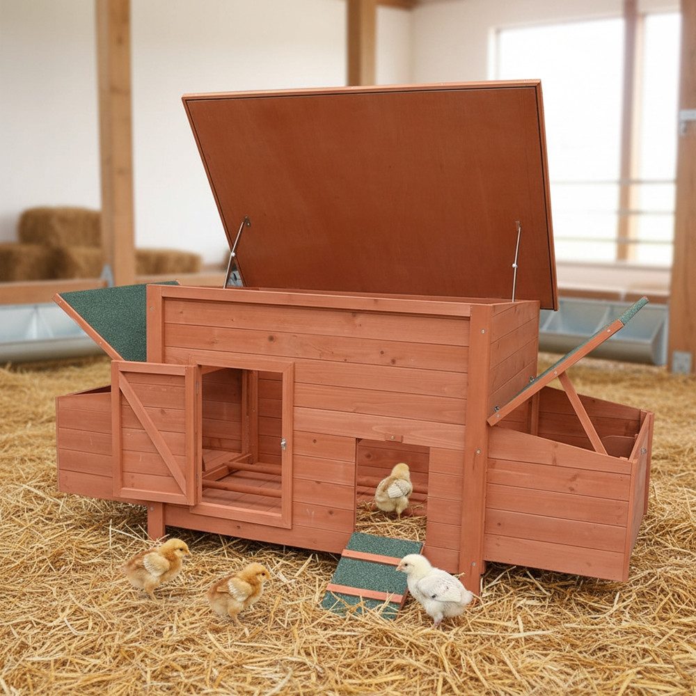 Melko Hühnerstall Geflügelstall Hühnerstall Hasenstall Holz 2 Eiablagen & Dach XXL, 2 Nestboxen von außen zugänglich mit Deckelhalterung