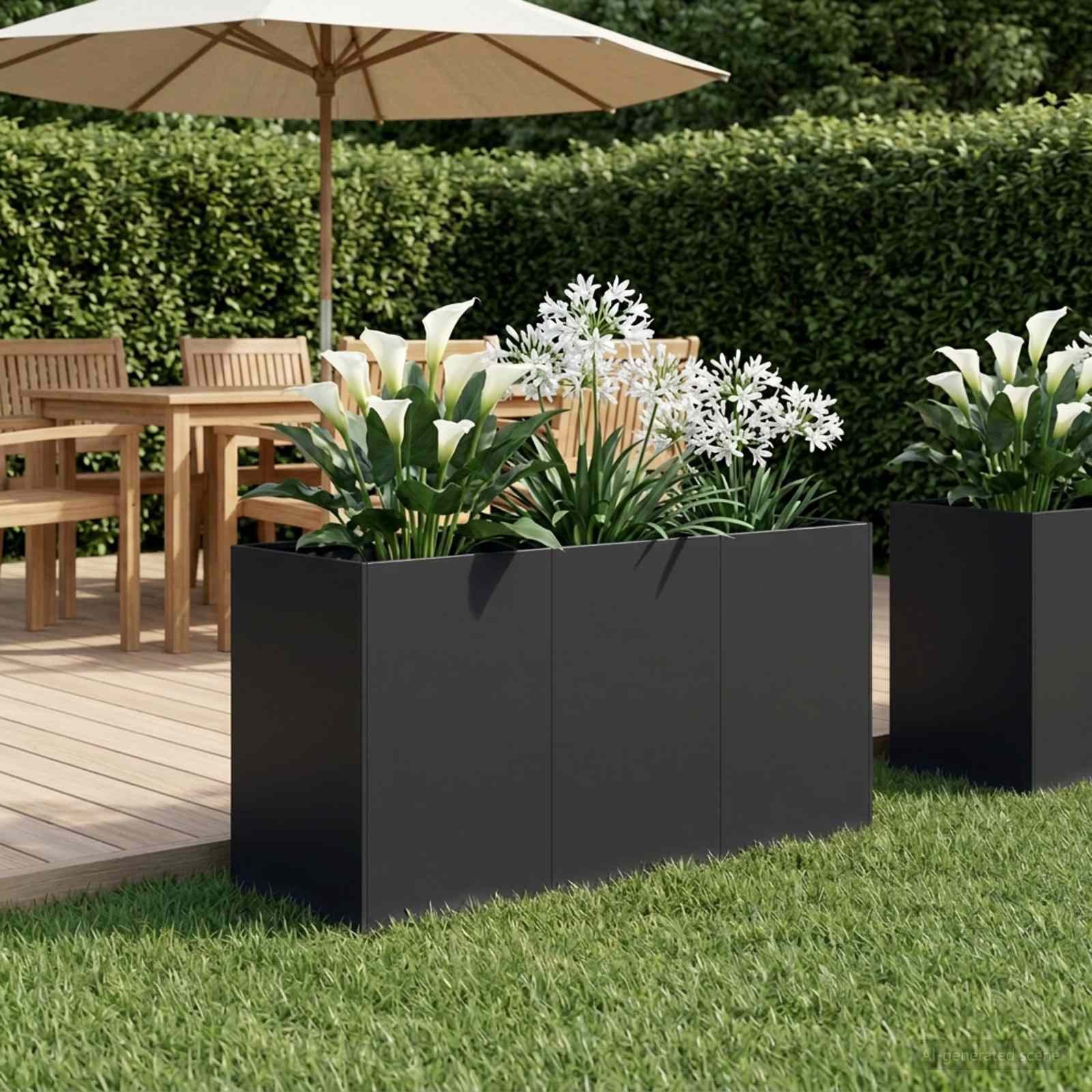 vidaXL Blumentopf Garten-Pflanzgefäß Schwarz 120 x 40 x 60 cm Kaltgewalzter Stahl (1 St)