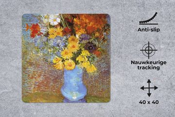 MuchoWow Gaming Mauspad Vase mit Gänseblümchen und Anemonen - Vincent van Gogh (1-St), Mousepad mit Rutschfester Unterseite, Gaming, 40x40 cm, XXL, Großes