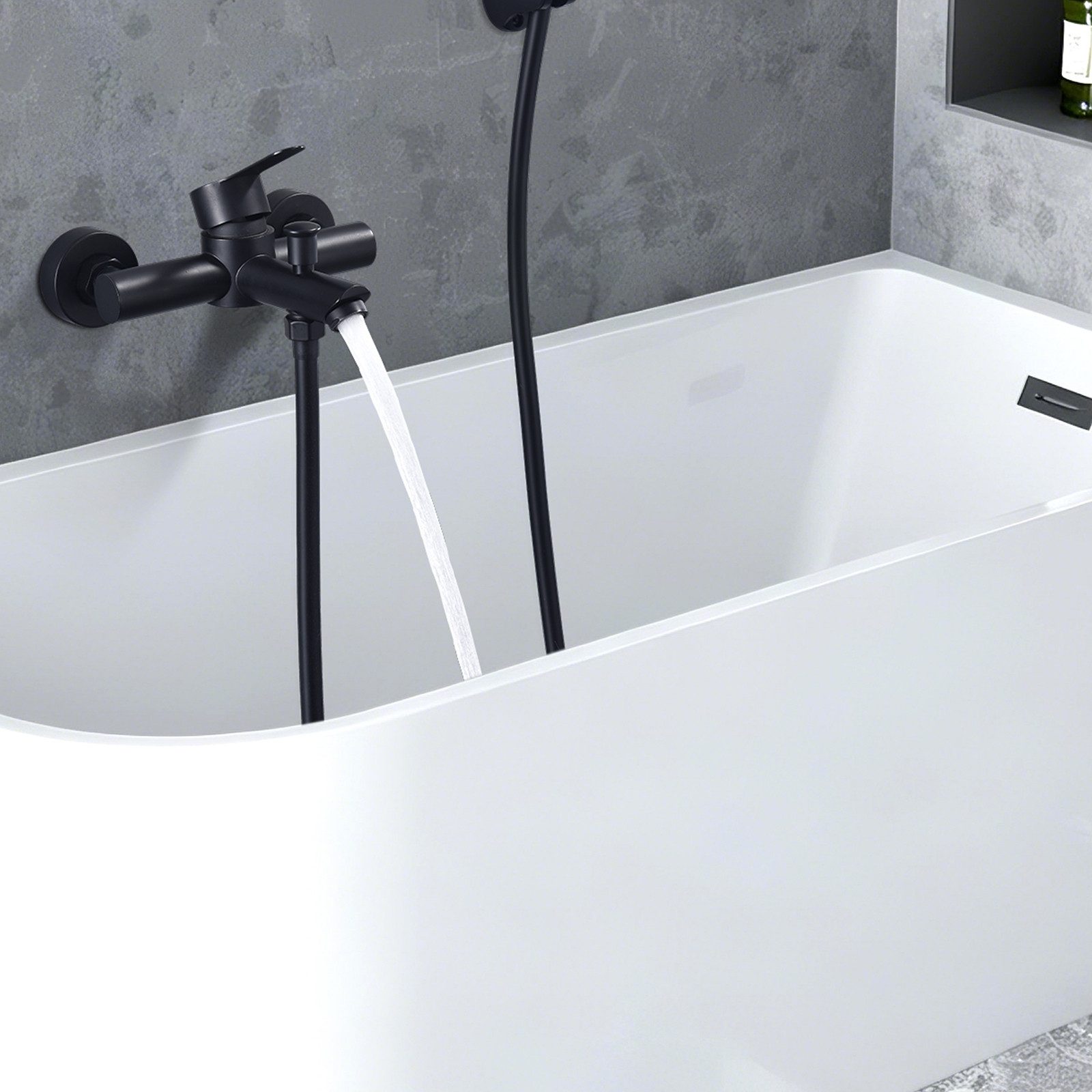 HOMELIVE Duschsystem Badewannenarmatur Schwarz Wandarmatur mit Umsteller G1/2, 1 Strahlart(en), Badewannenarmatur Wandmontage Schwarz Einhebelmischer