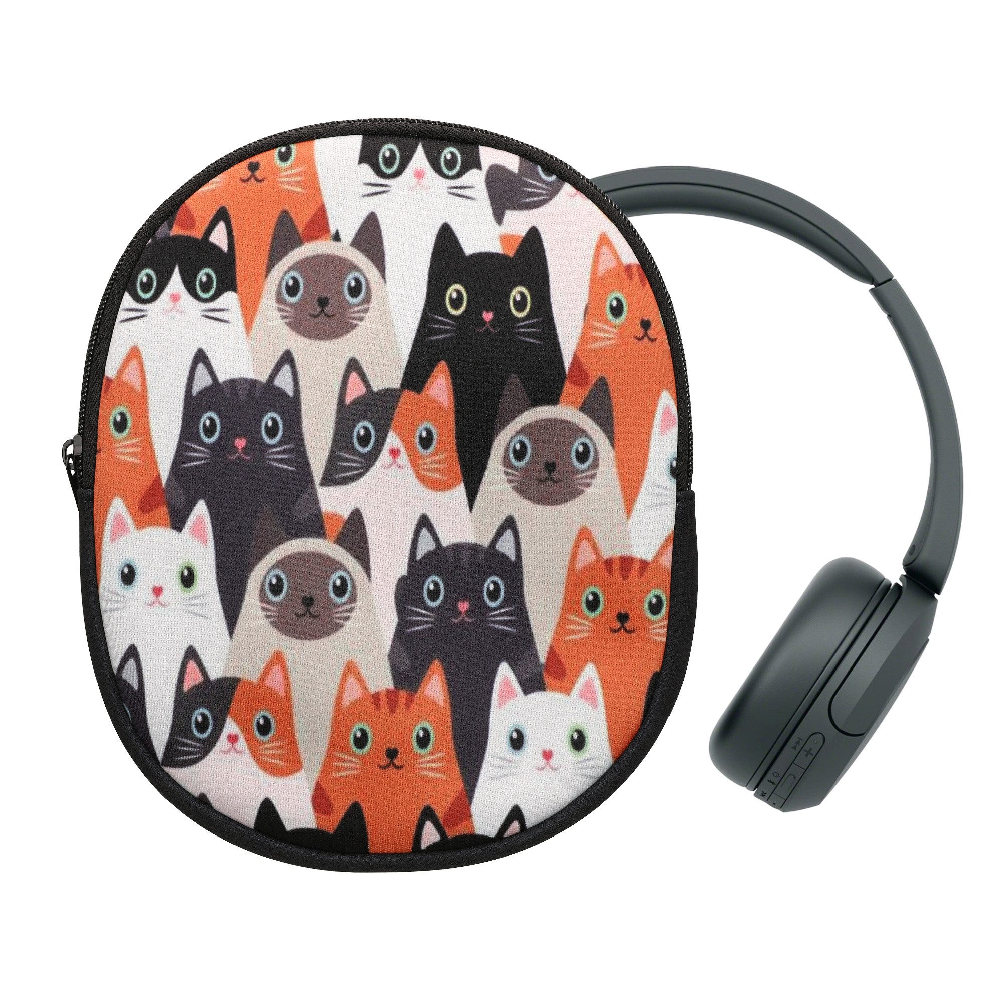 kwmobile Etui Hülle für Headset / Overear headphone Neopren Tasche, Case für Headset aus Neopren Stoff Katzen Design
