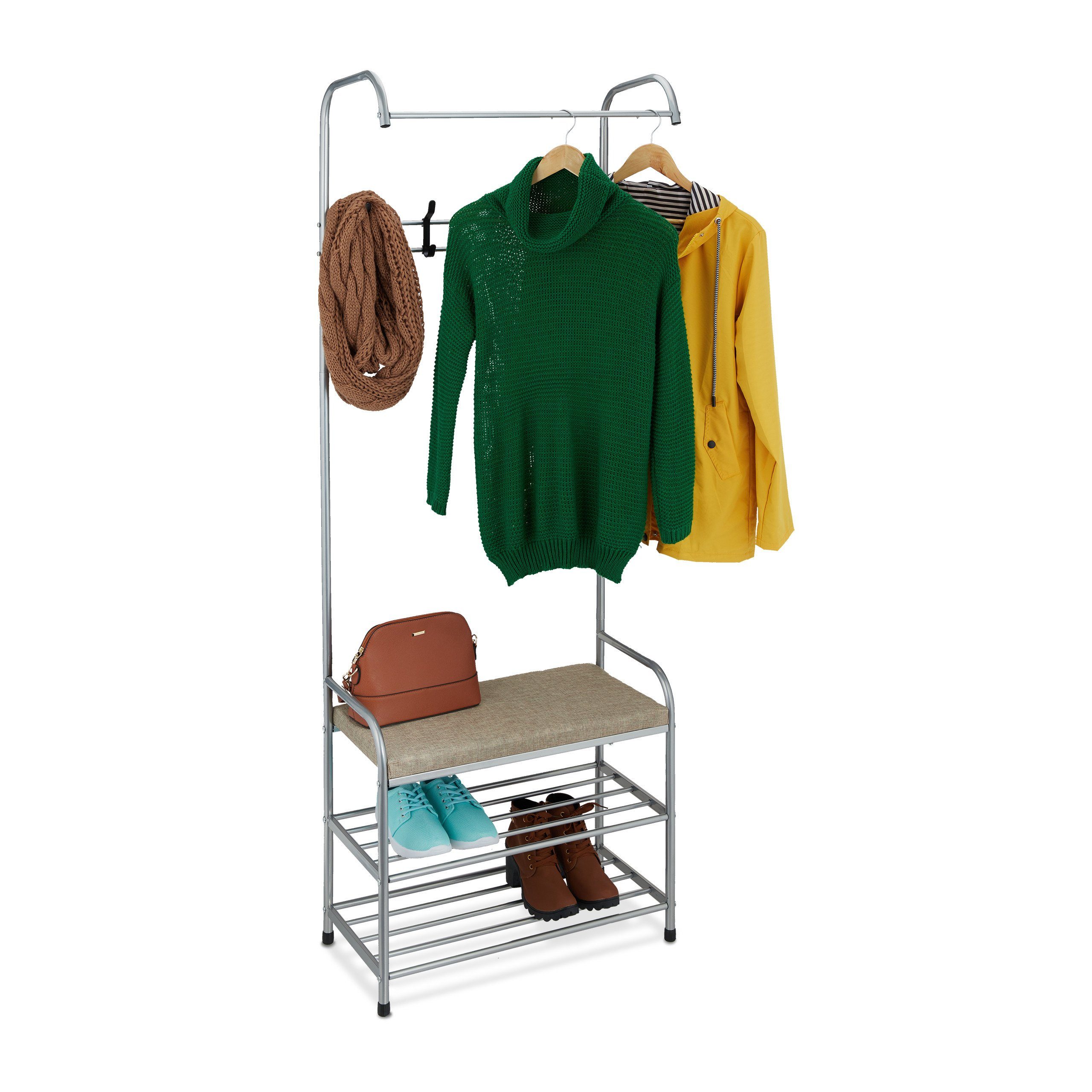 relaxdays Вешалки Garderobe mit Schuhablage & Sitzbank, grau