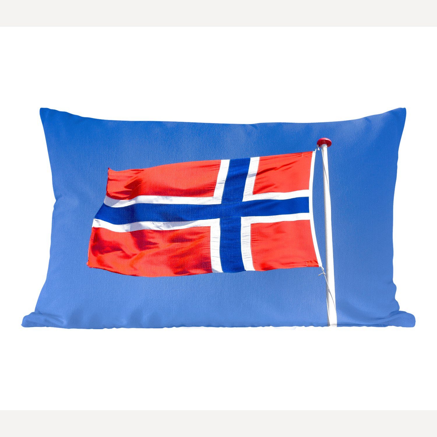 MuchoWow Dekokissen Norwegische Flagge am blauen Himmel, Wohzimmer Dekoration, Zierkissen, Dekokissen mit Füllung, Schlafzimmer