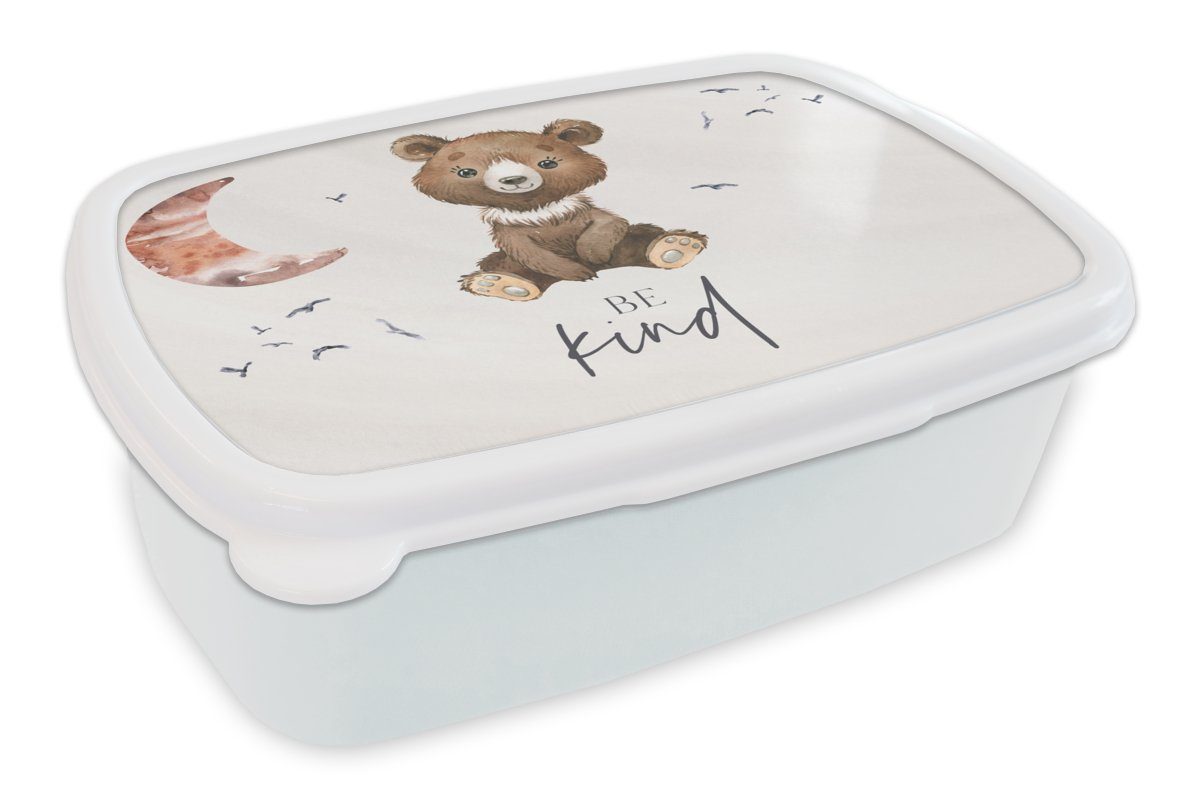 MuchoWow Lunchbox Sprichwörter - Kind sein - Kinder - Teddybär - Aquarell, Kunststoff, (2-tlg), Brotbox für Kinder und Erwachsene, Brotdose, für Jungs und Mädchen weiß