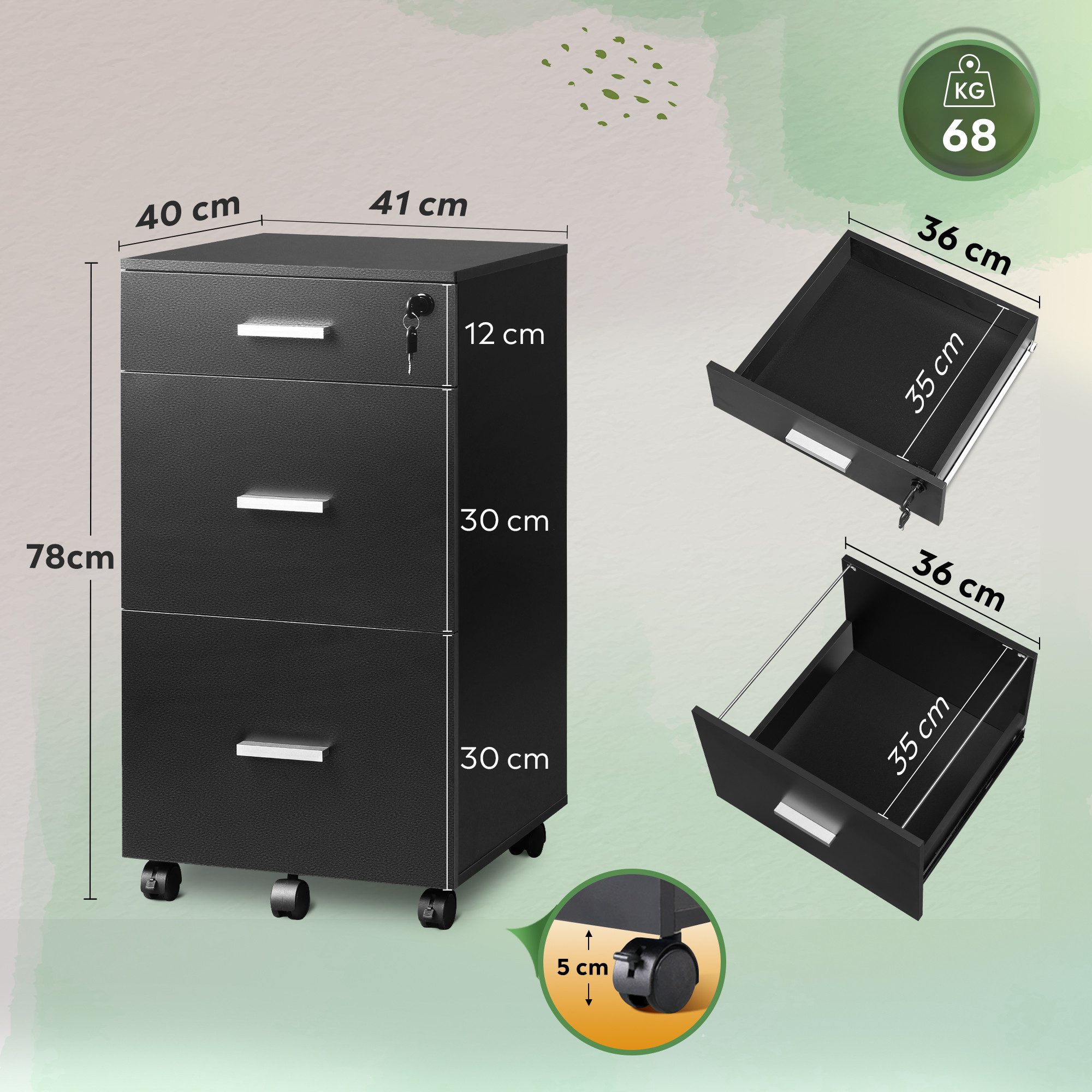 DEVAISE Rollcontainer mit 3 Schubladen abschließbar, Bürocontainer auf Roll günstig online kaufen