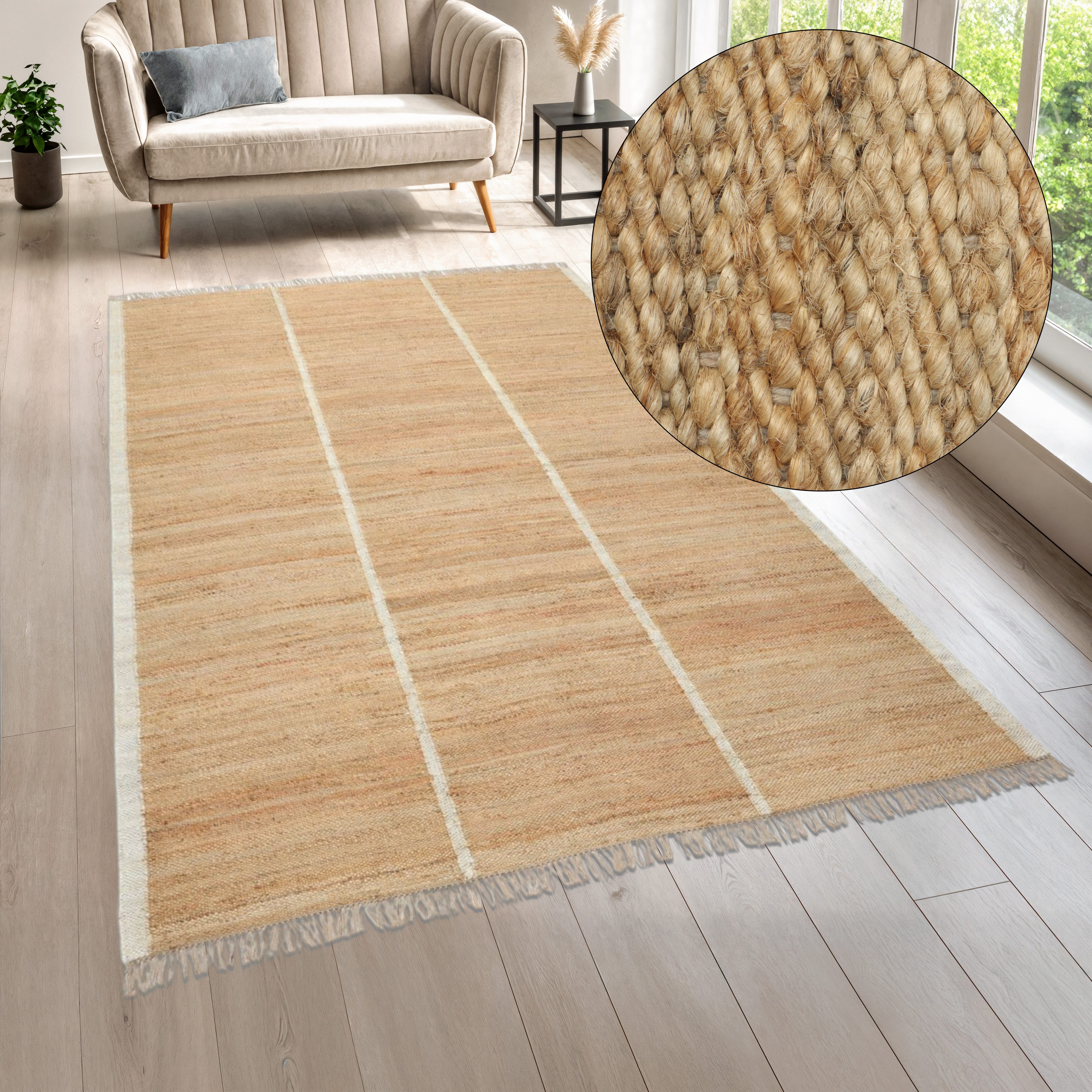 LeGer Home by Lena Gercke Teppich Lenia, handgewebt, Jute, rechteckig, Höhe: 10 mm, mit Fransen, Teppich, Wohnzimmer, Schlafzimmer, Esszimmer