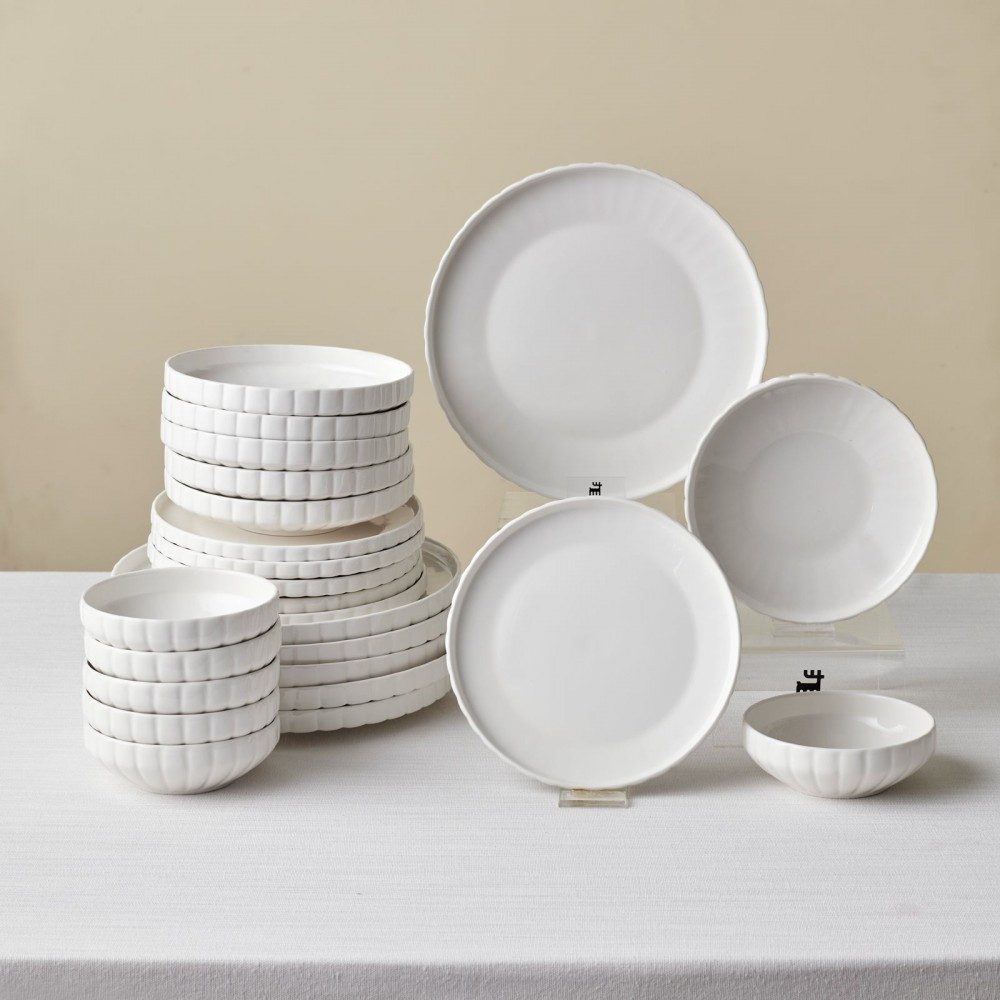 Karaca Geschirr-Set Karaca Stream Pumpkin Bone China Tafelservice 24-tlg., 6 Pers., Weiß