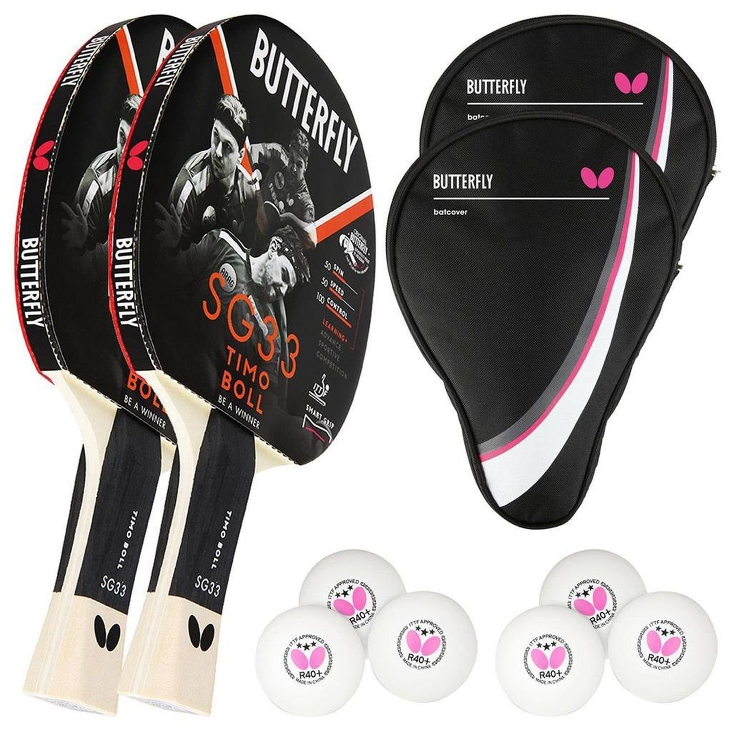 Tischtennisschläger 2x Timo Boll SG33 + 2x Drive Case 1 + Bälle
