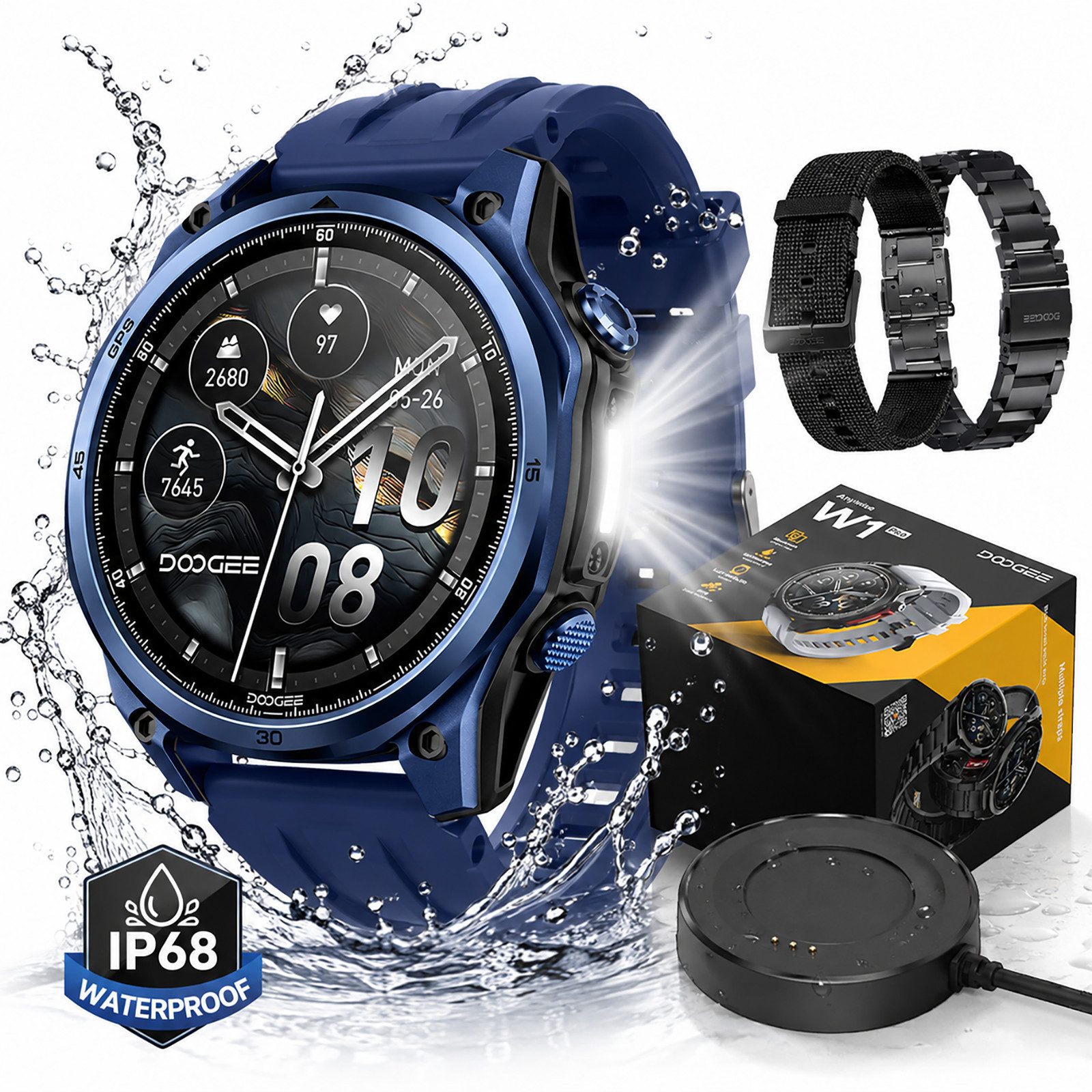 DOOGEE Smartwatch Herren mit GPS,AMOLED,Offline-Karten Bluetooth-Telefonie Smartwatch