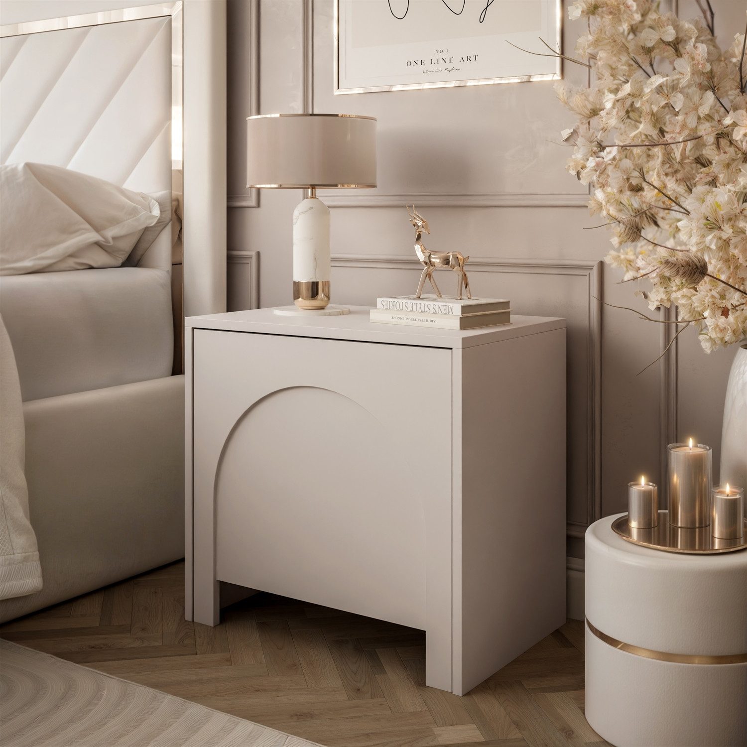 Lookway Nachttisch ARIADNA mit Tür – Minimalistisches Design fürs Schlafzimmer (1x Nachttisch), Breite: 54 cm