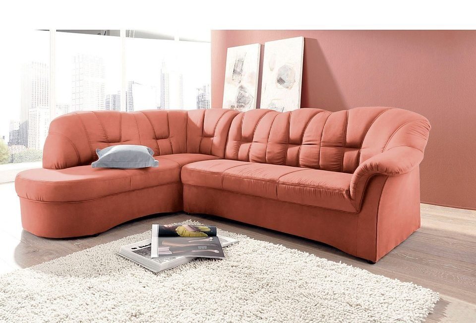 DOMO collection Ecksofa Papenburg, zeitlose Rückensteppung, elegante Armlehne, L-Form, mit Ottomane, wahlweise mit Bettfunktion, OTTOs Choice