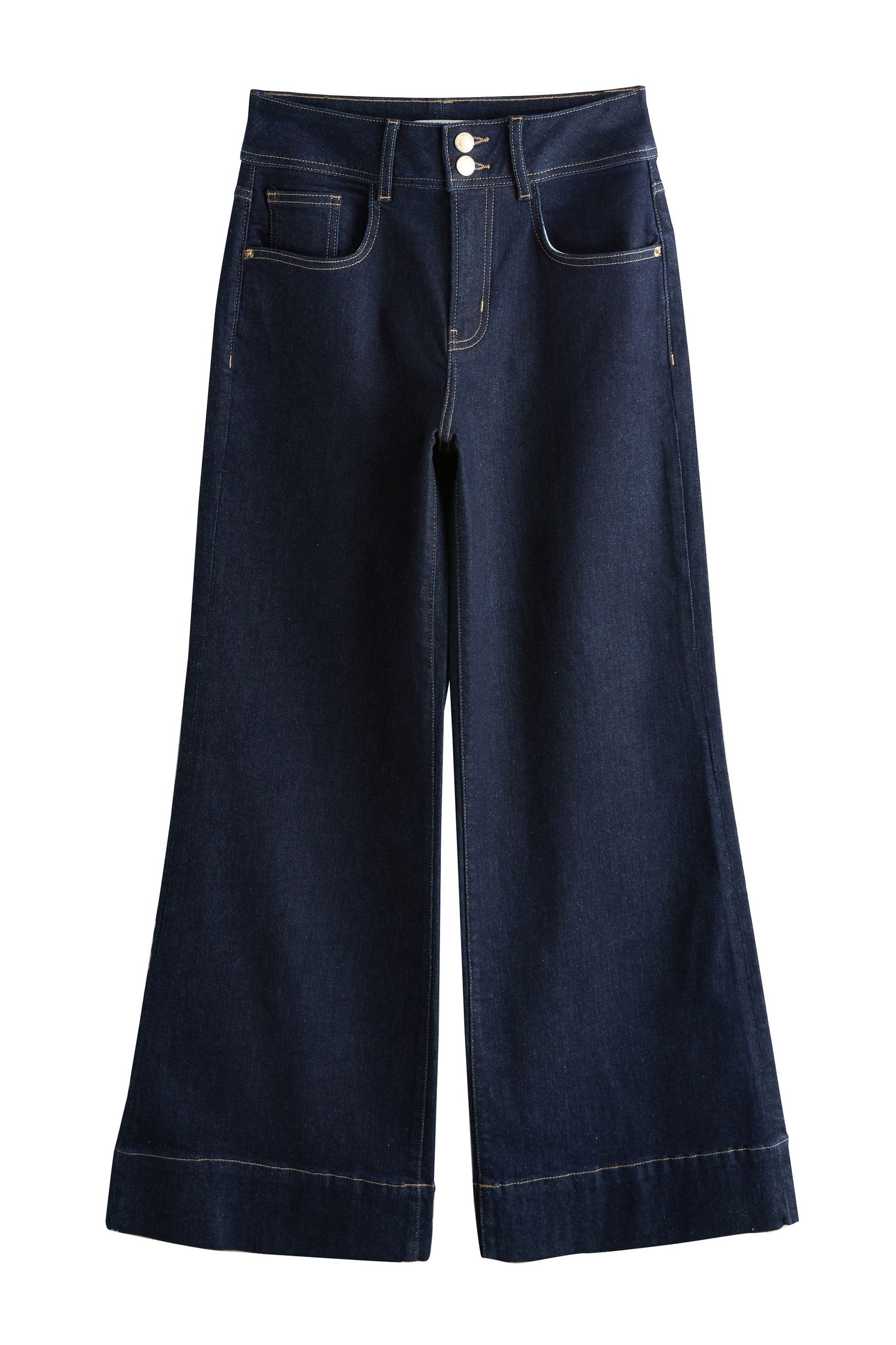 Stretch-Jeans Sanduhr Hochbund-Jeans mit weitem Bein, Kurzgröße