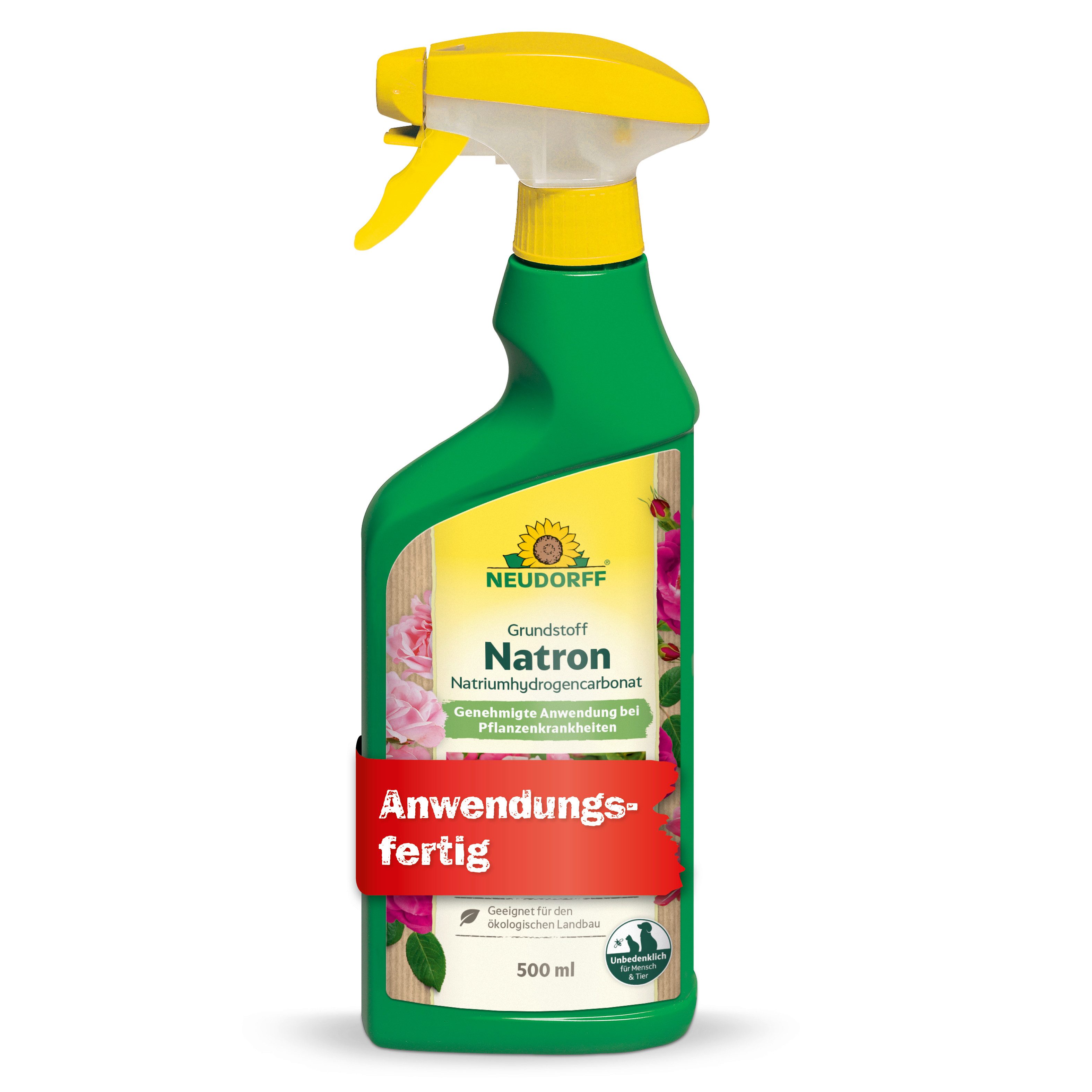 Neudorff Pflanzen-Pilzfrei Grundstoff Natron, 500 ml, Für Rosen, Zierpflanzen, Beerenobst & Gemüse, Gebrauchsfertiges Natron-Spray gegen Mehltaupilze, Mit Überkopf-Sprüher für Blattober- & Blattunterseiten