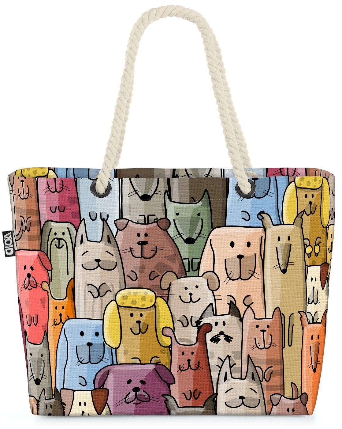 VOID Strandtasche (1-tlg), Cartoon Hunde Beach Bag Hund Haus-Tier Muster Fell Hunde-Rasse Schäfe