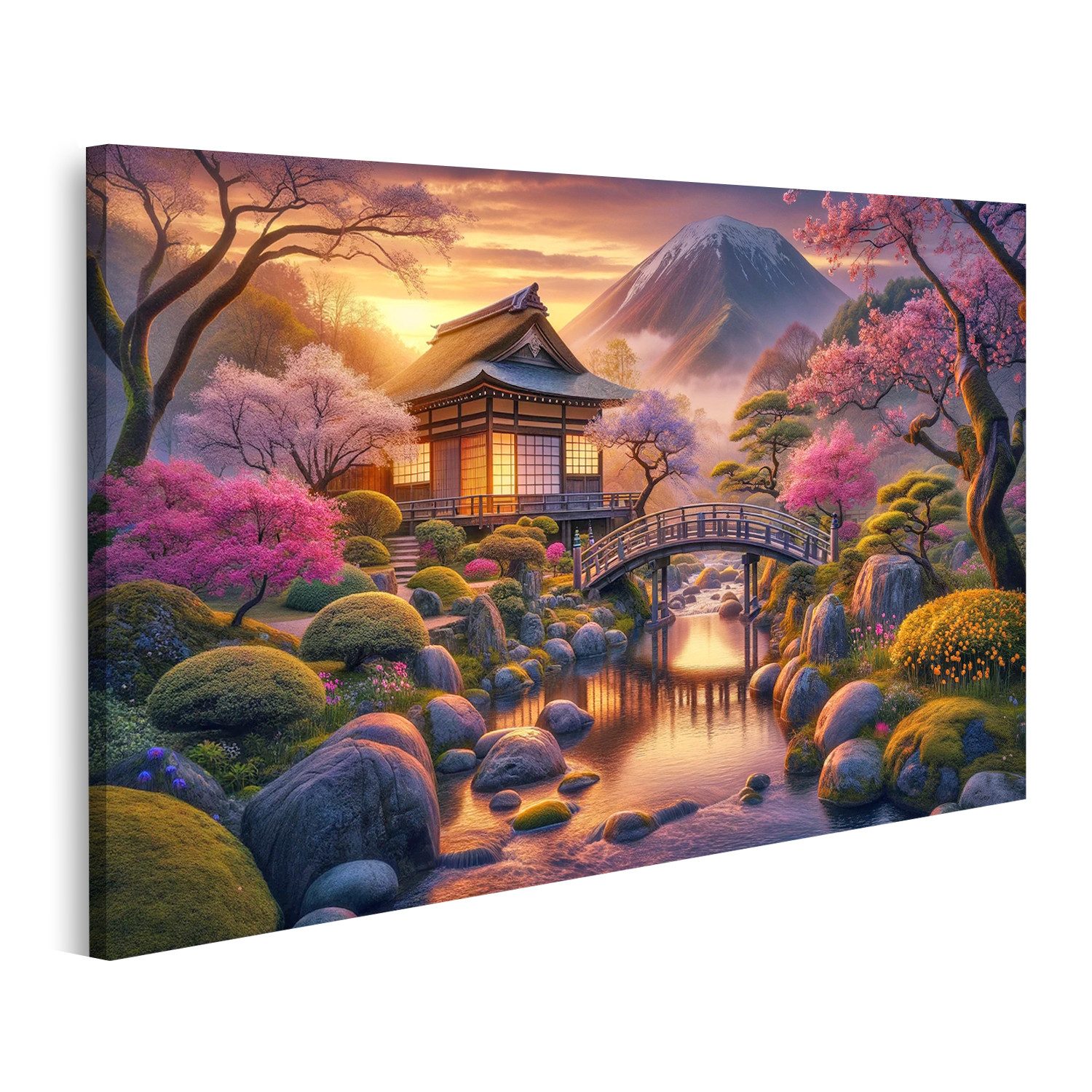 islandburner Leinwandbild Japanischer Garten Dämmerung hyper-realistisch