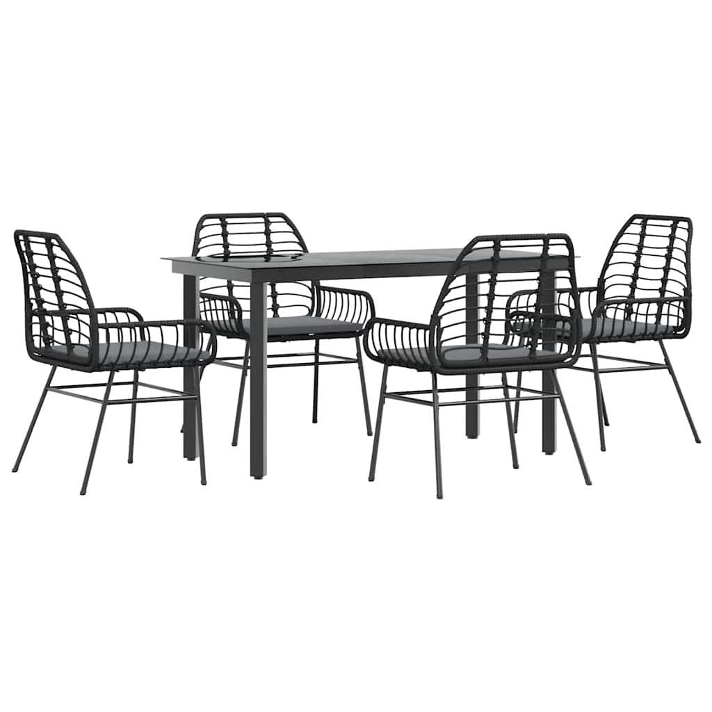 Garten-Essgruppe 5-tlg. Garten-Essgruppe mit Kissen Schwarz Poly Rattan Glas