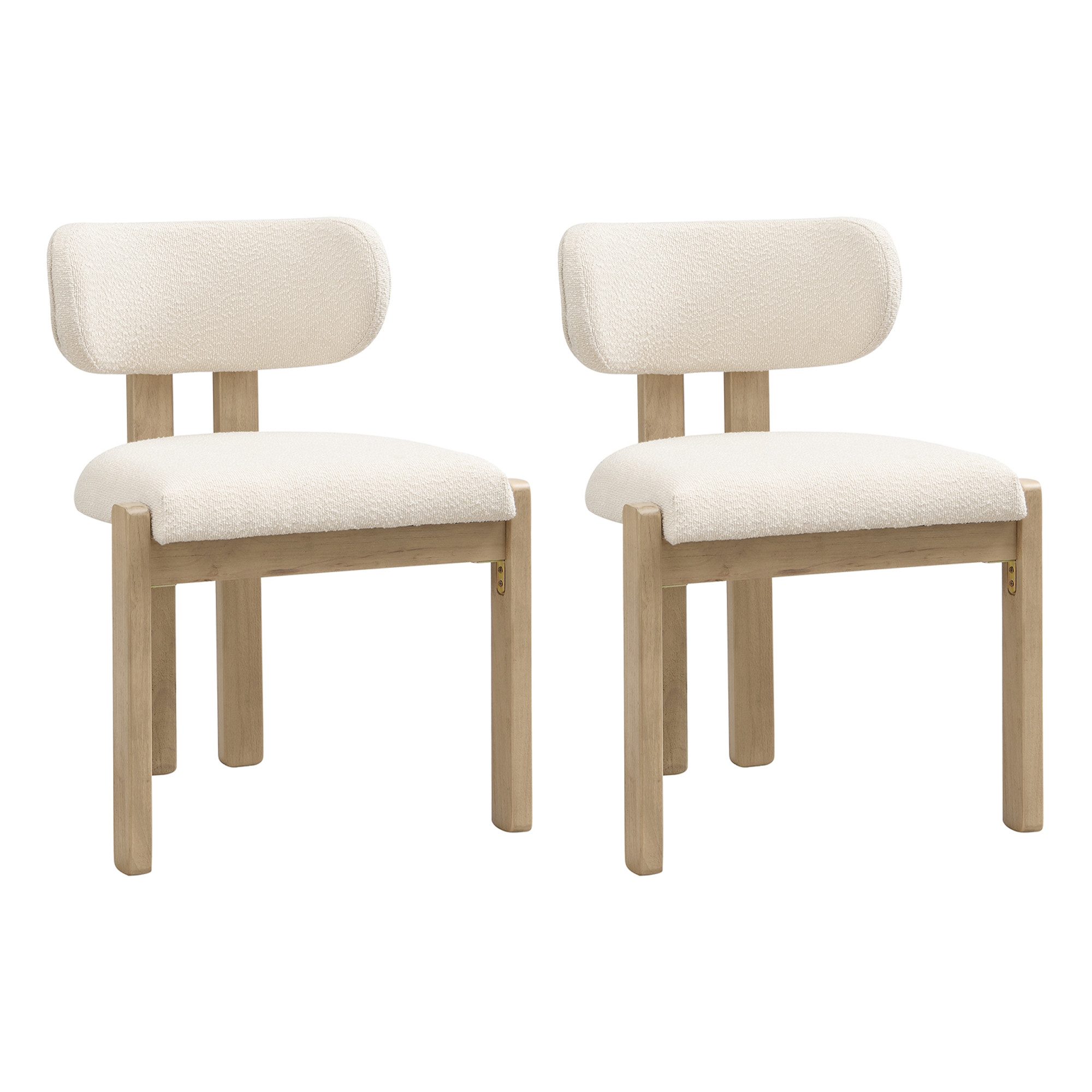 Flieks Esszimmerstuhl Gestell aus Massivholz, Bezug aus Bouclé-Stoff Beige (Set, 2 St), 2er Set Polsterstühle Küchenstühle Wohnzimmerstuhl Natur