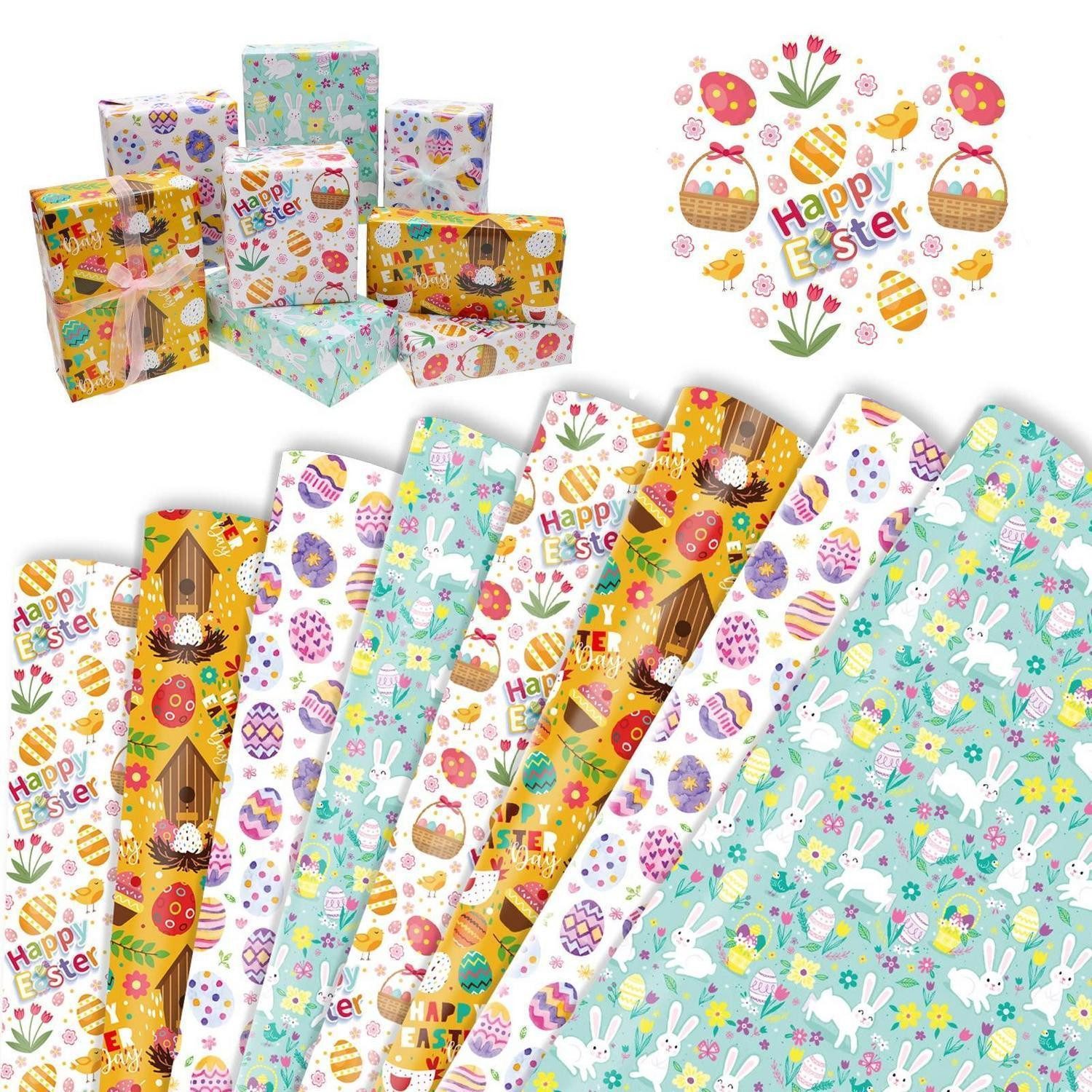 LuxusKollektion Geschenkpapier Geschenkpapier Ostern 8er Set Mehrfarbig, (8St)