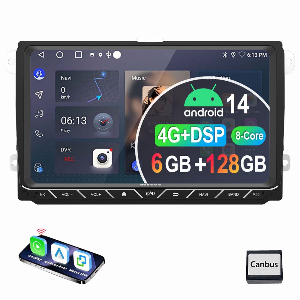 8core Für VW GOLF 5 6 Plus Touran Tiguan Polo Passat Android 14 6+128G Autoradio