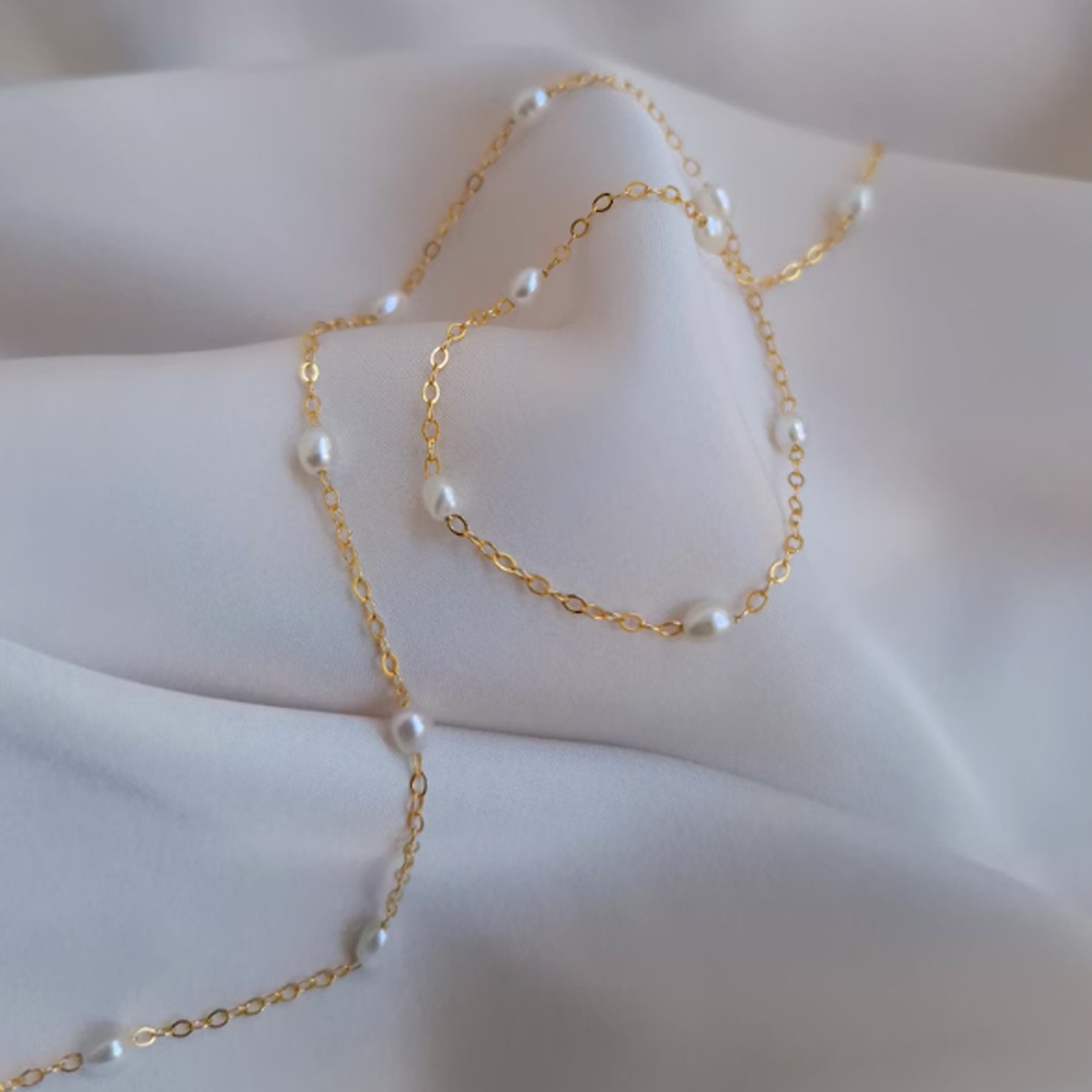 GOLDEN Perlenkette Gold gefüllt Süßwasserperlen Zierliche Perlenkette Hochz günstig online kaufen