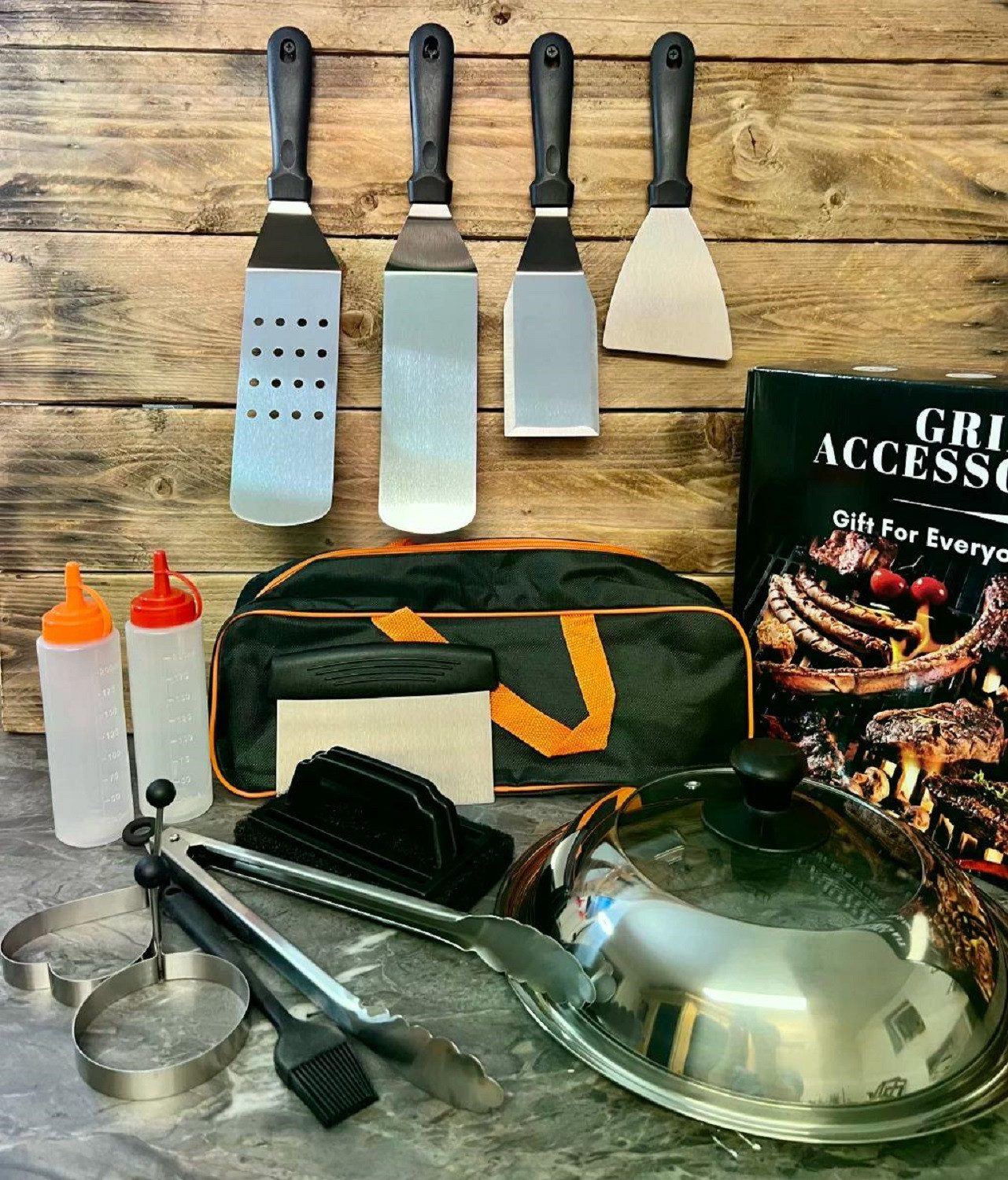 Grillpeter Grillbesteck-Set Grillbesteck Set 14 tlg. Profi Grill Zubehör Set Edelstahl