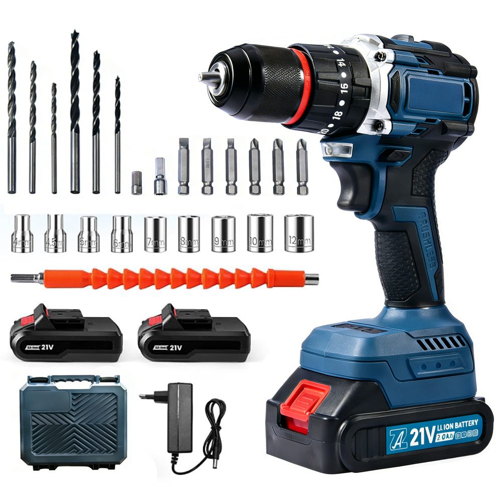 ibettertec Akku-Bohrschrauber 21V Akkuschrauber Set, LED-Arbeitslicht, (2x 1500 mAh Li-Ion Akkus, Schnellladegerät, Koffer – inkl. Zubehör)