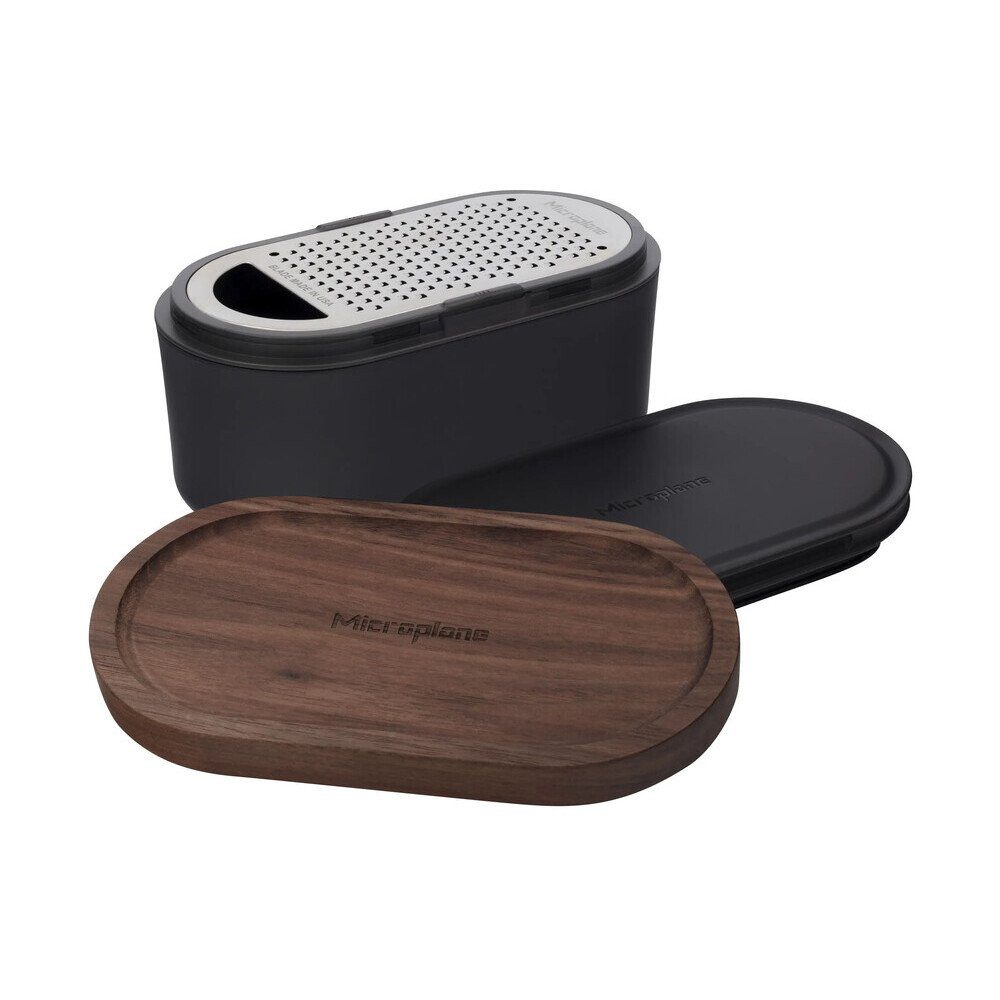 Microplane Küchenreibe Reibe mit Auffangbehälter 3-tlg. Speciality Anthrazit, Kunststoff, Bambusholz, (Set, 3-St), Reibe mit Auffangbehälter, 16,50cm, Kunststof – Bild 3 von 4