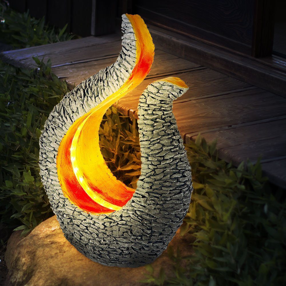 Lampe Außen Solar Warmweiß, LED Gartenleuchte, etc-shop GOLD Optik Stein GRAU fest Garten Skulptur LED-Leuchtmittel verbaut,