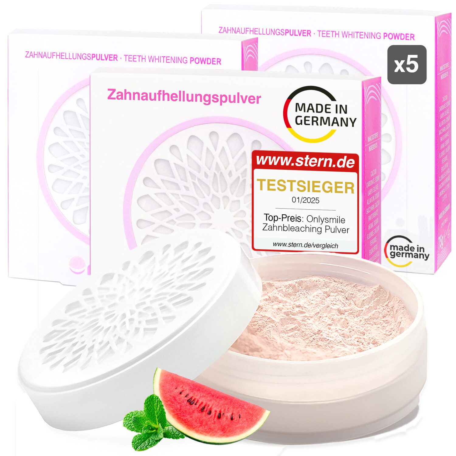 OnlySmile Zahnbleaching-Pulver Zahnaufhellung Pulver - Testsieger - Teeth Whitening Powder, Zahnaufhellung, Bleaching Powder, Aufhellen, weiße Zähne