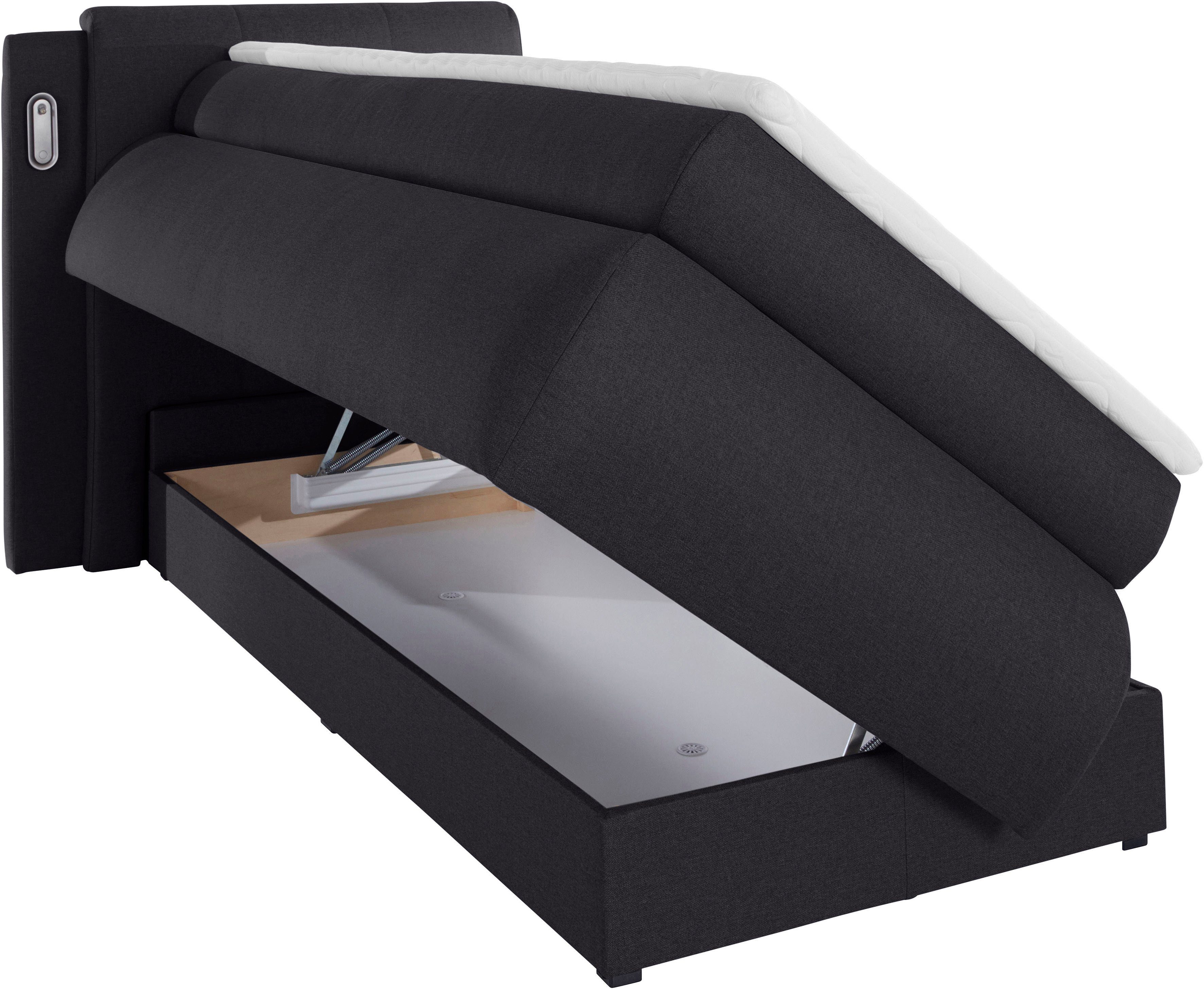 Boxspringbett Topper AB LED-Beleuchtung und COLLECTION Bettkasten, anthrazit inklusive Borna,