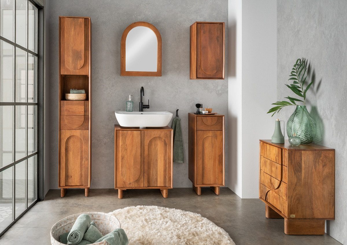 Main Möbel Badkommode 50x74cm 'Curves' Mango massiv dunkelbraun